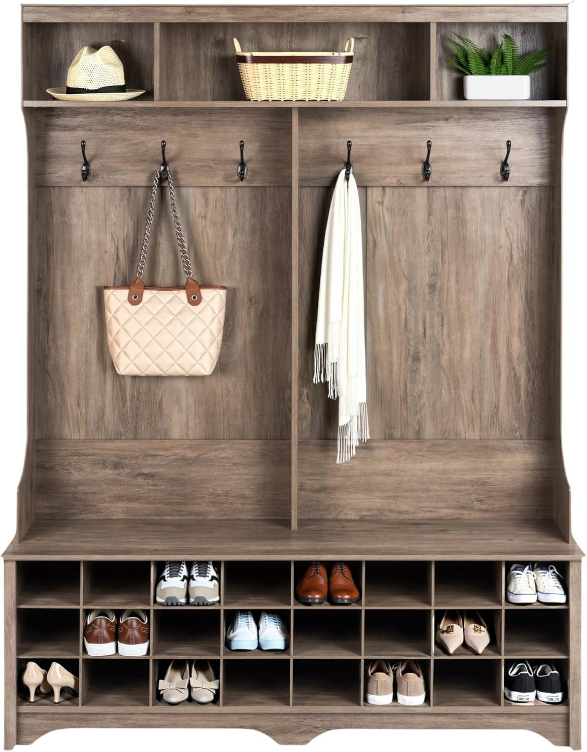 Gracie Oaks Gracie Hall Tree 60'' Wide with Bench and Shoe Storage