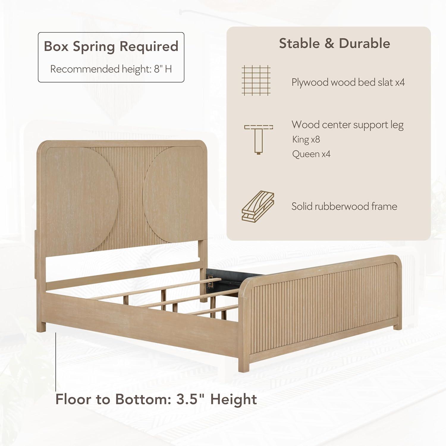 Furniture of America Tissen Modern Solid Wood 5-Piece Queen Bedroom Set with USB Ports, Reeded Panels, Curved Edges and Beveled Mirror, Box Spring Needed, Natural