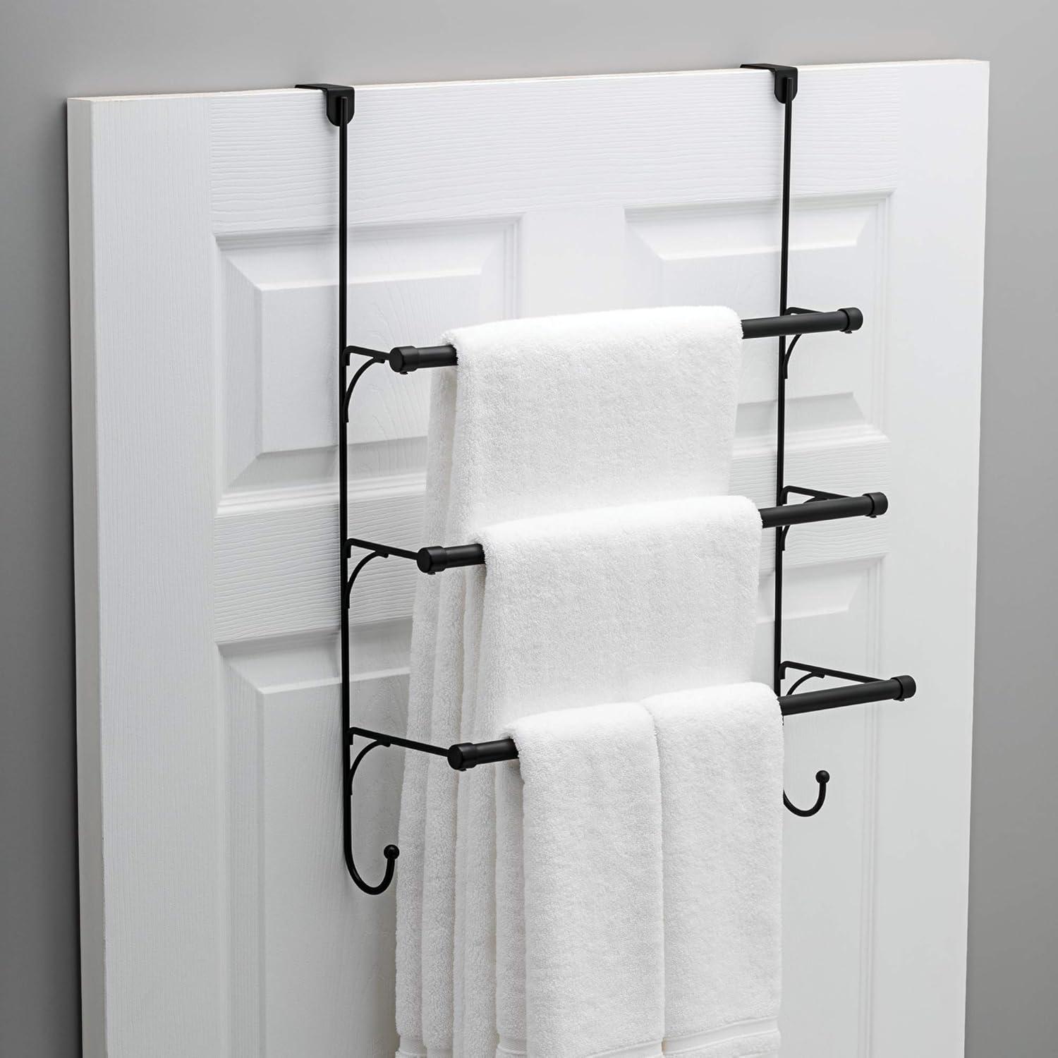 Franklin Brass 193153-MB Bath Storage and Organization Triple Towel Rack with Hooks, Matte Black