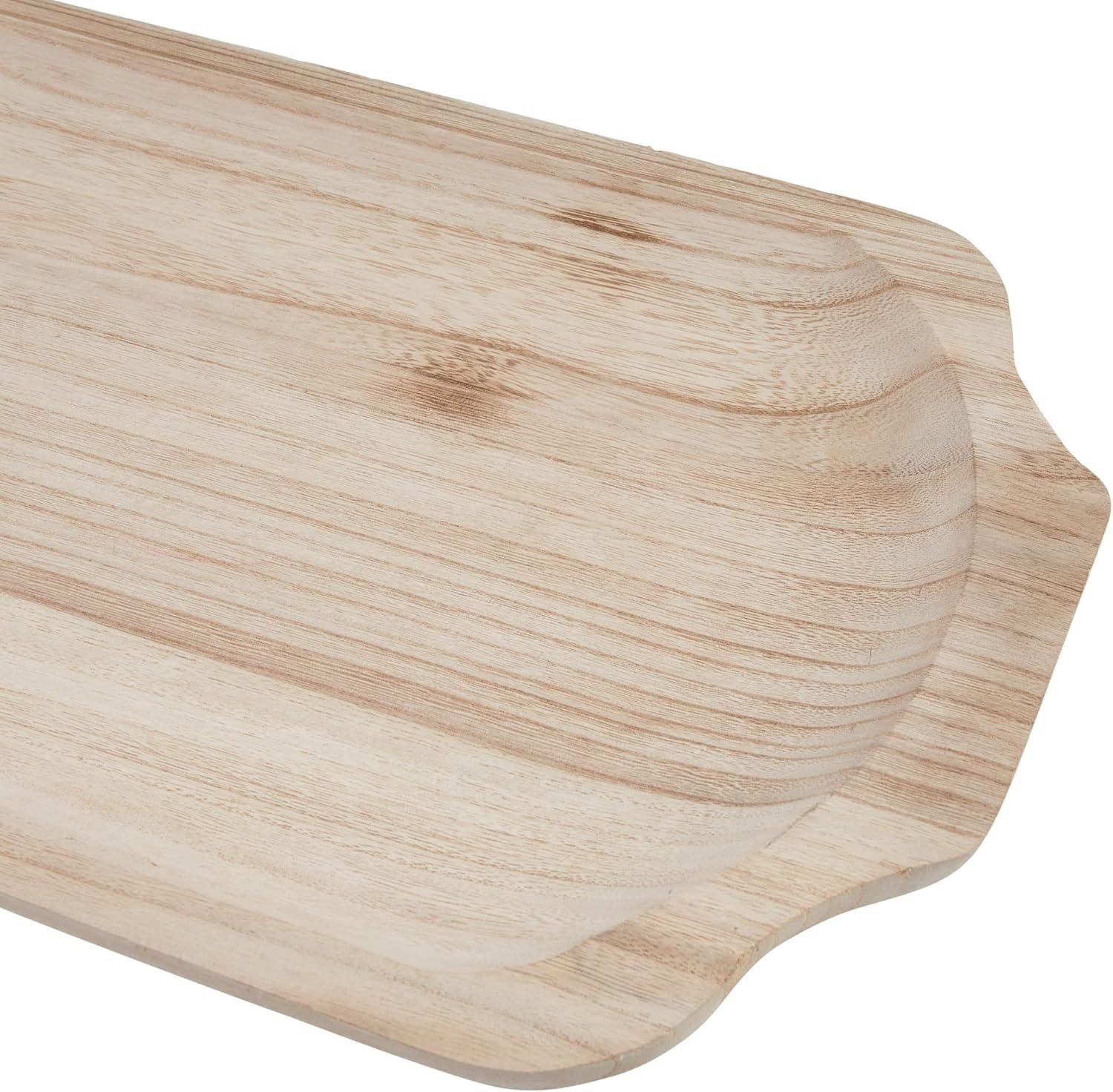 Natural Paulownia Wood Decorative Tray with Carved Design