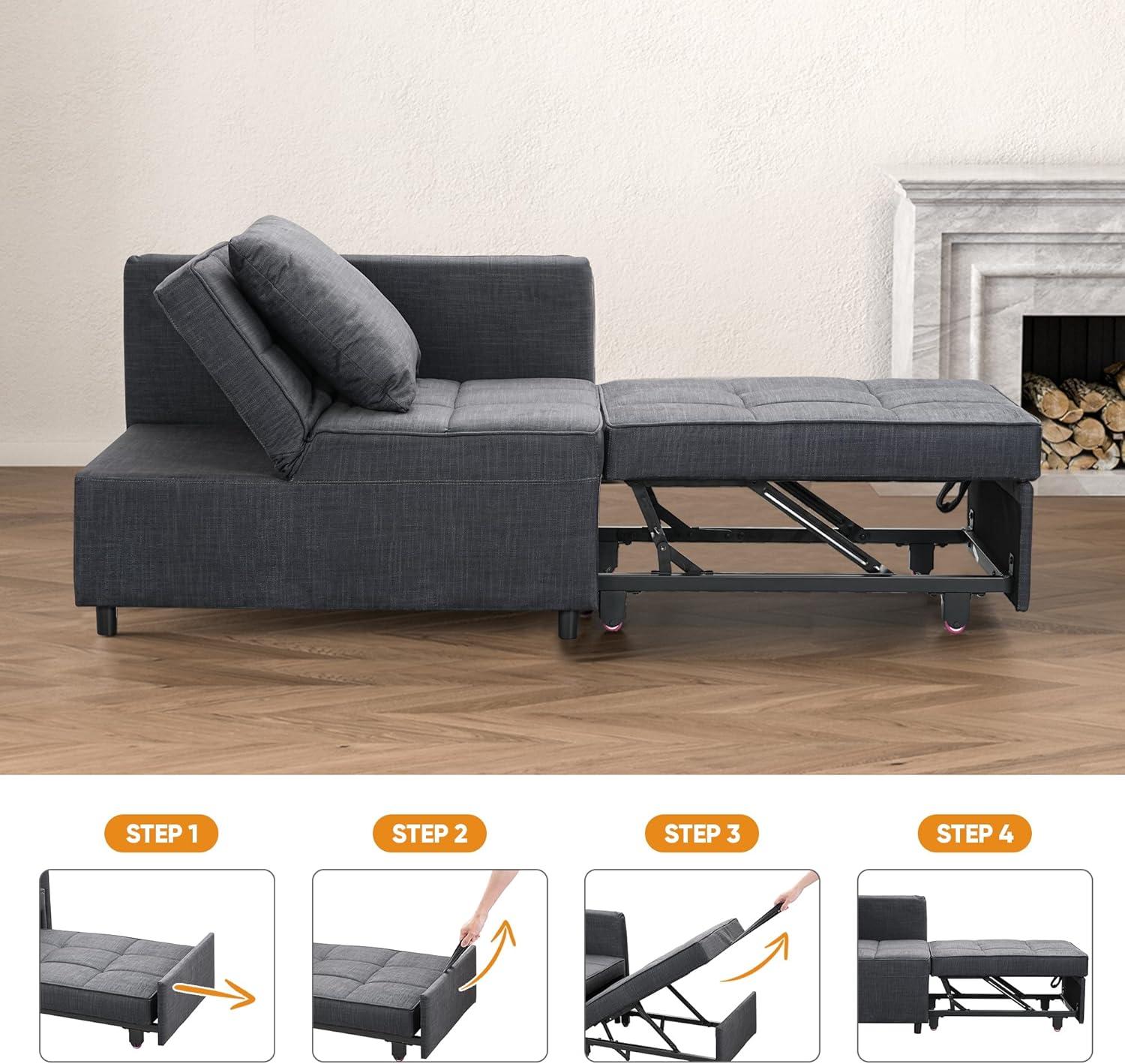 Ainfox 4-in-1 Convertible Sleeper Chair Bed Pull Out Sofa Bed Chaise Lounge for Home Office, Grey