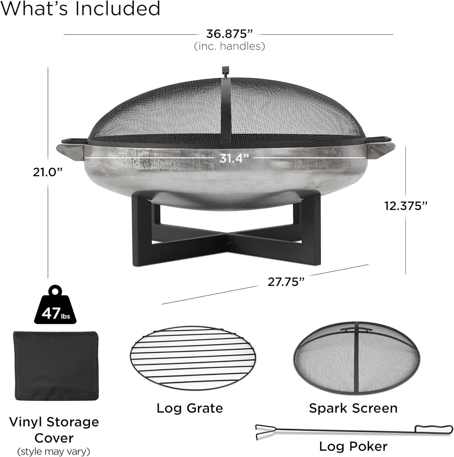 La Porte 21" H x 36.8" W Steel Wood Burning Outdoor Fire Pit with Lid