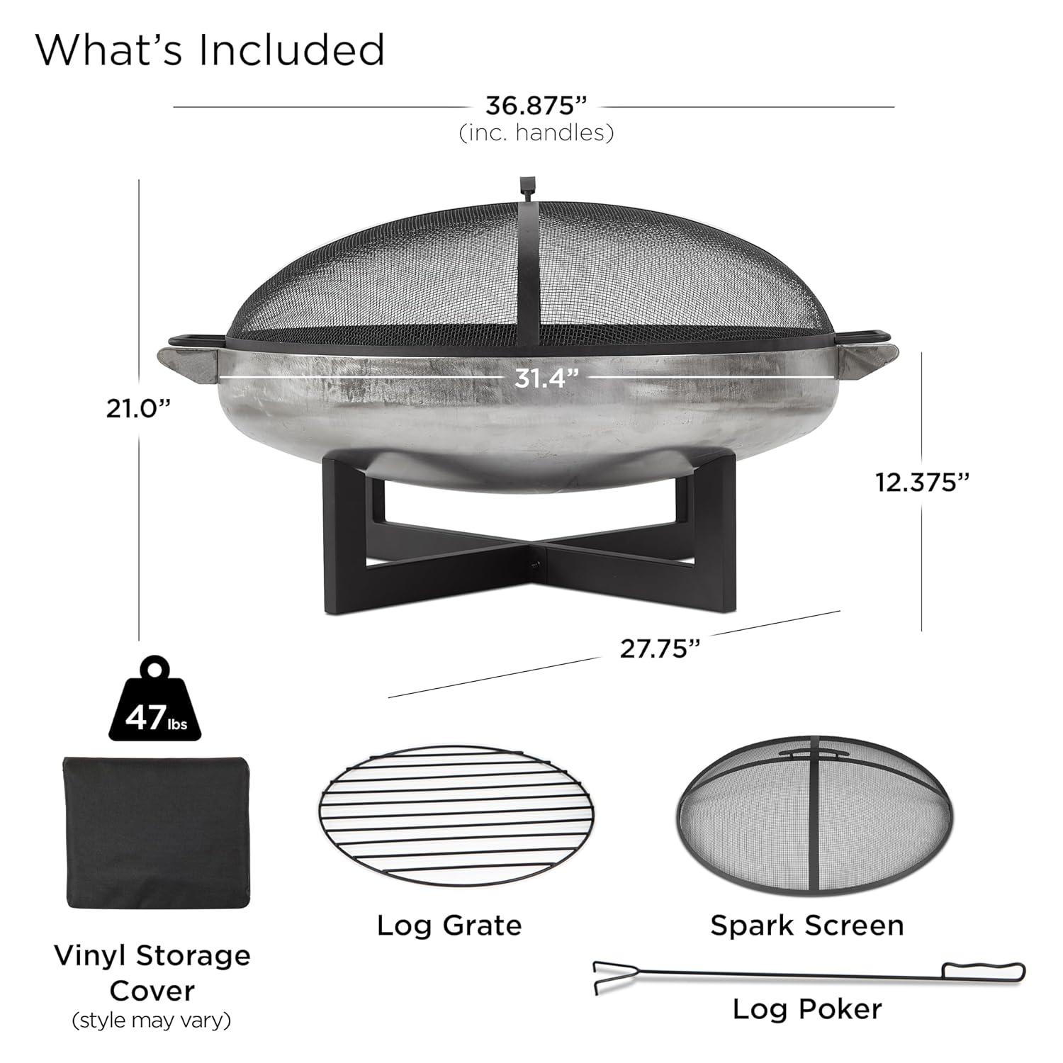 La Porte 21" H x 36.8" W Steel Wood Burning Outdoor Fire Pit with Lid