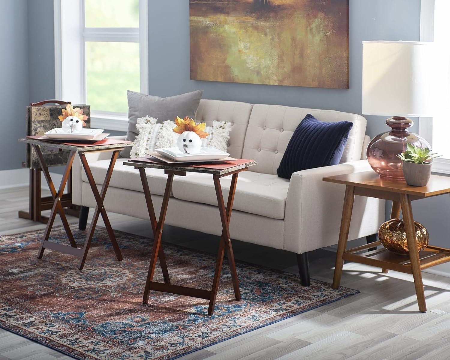 LeCeleBee Home Decor Tray Table Set, Faux Marble, Brown