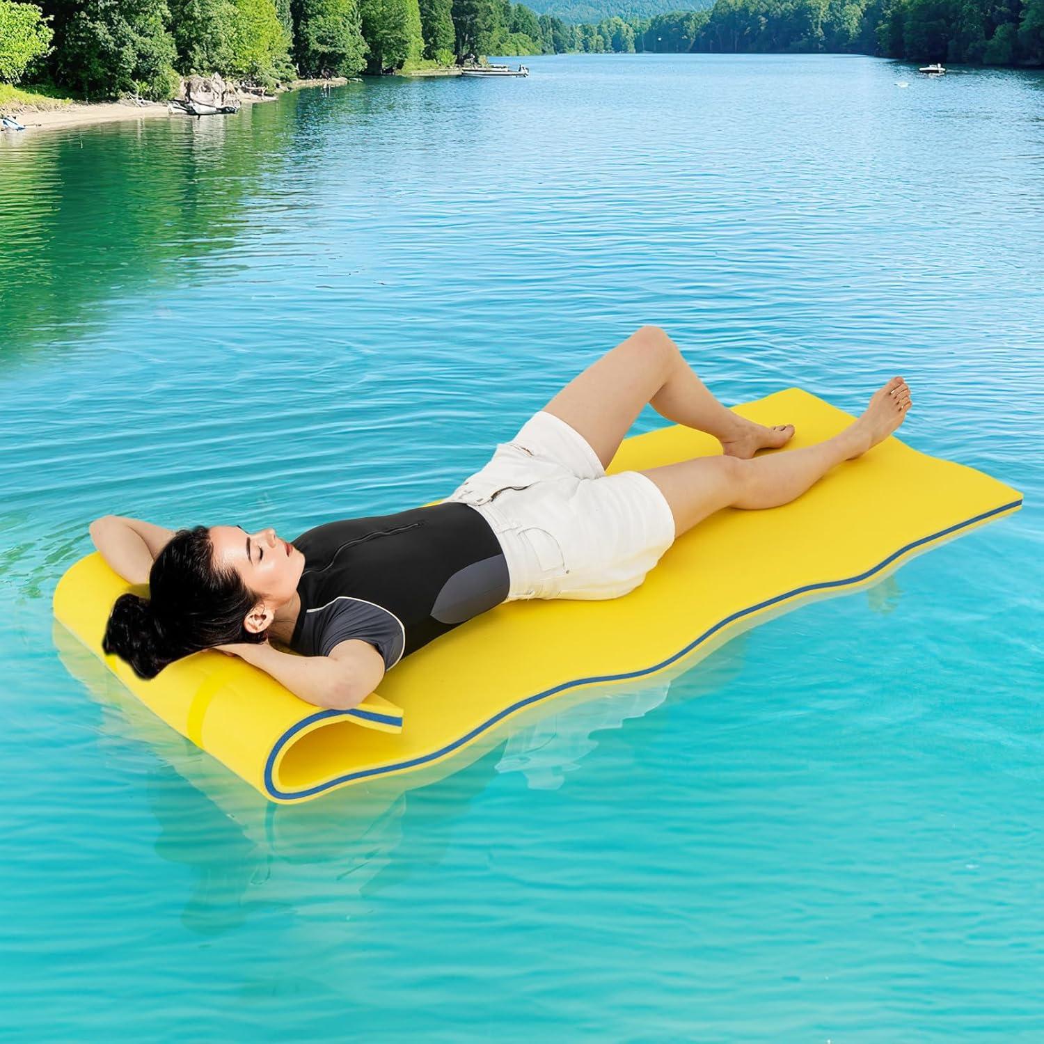 Costway 3-Layer Tear-Resistant Foam Floating Pad Island Water Sports Relaxing Yellow
