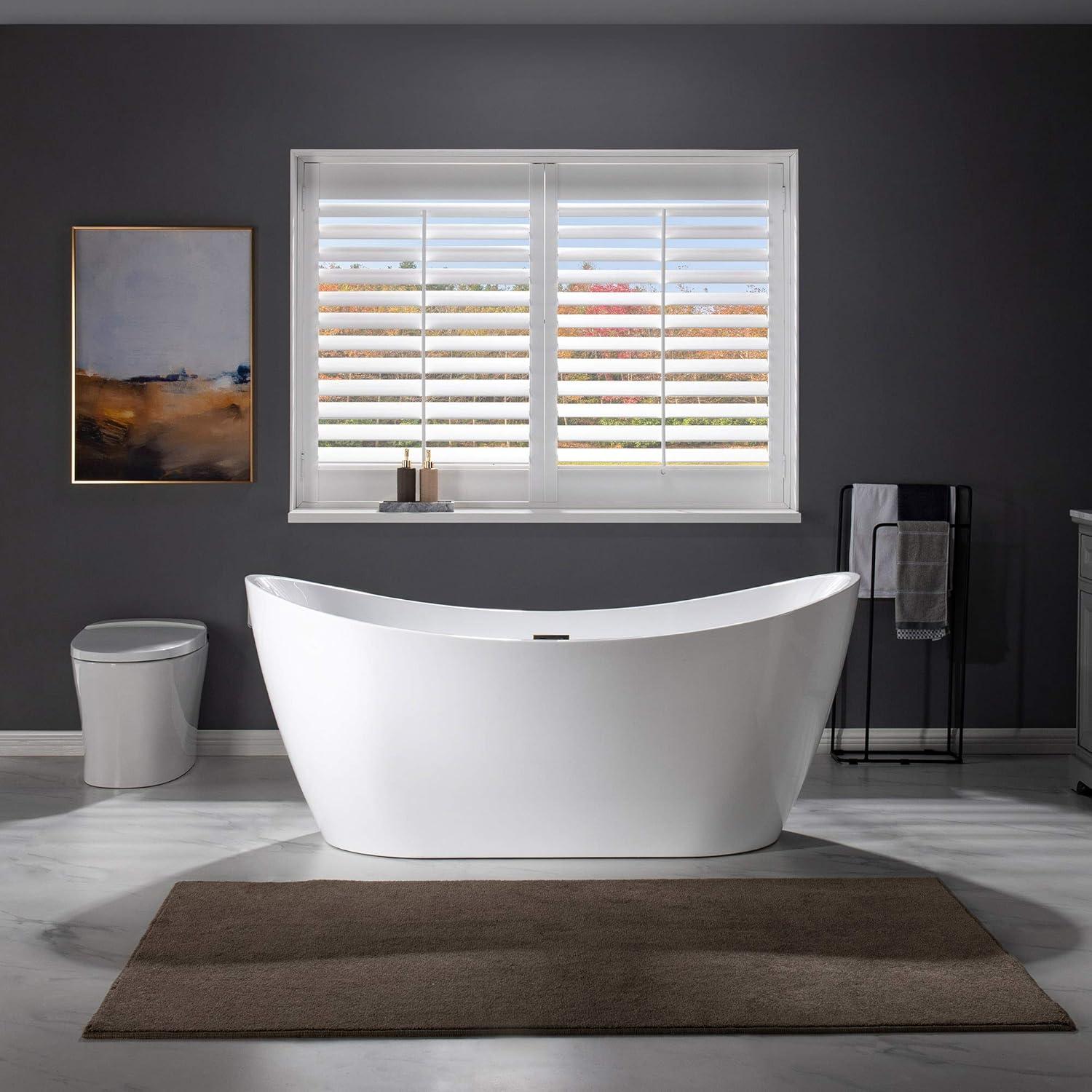 WoodBridge 67" x 32" Freestanding Soaking Acrylic Single Slipper Bathtub with Reversible Drain B0084-ORB-Drain &O