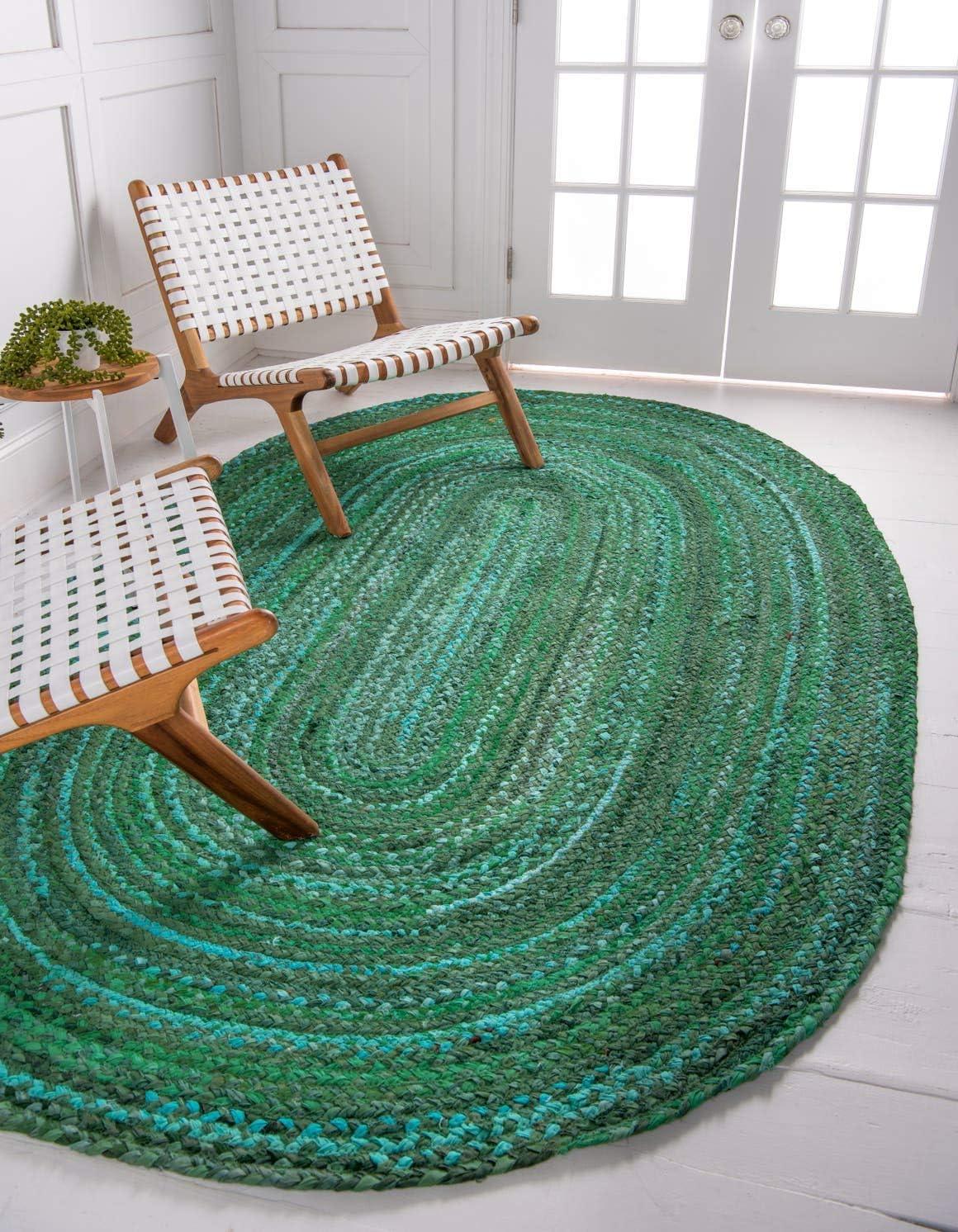 Unique Loom Braided Chindi Collection Area Rug - Layer (8' x 10' Oval Green/Hunter Green)