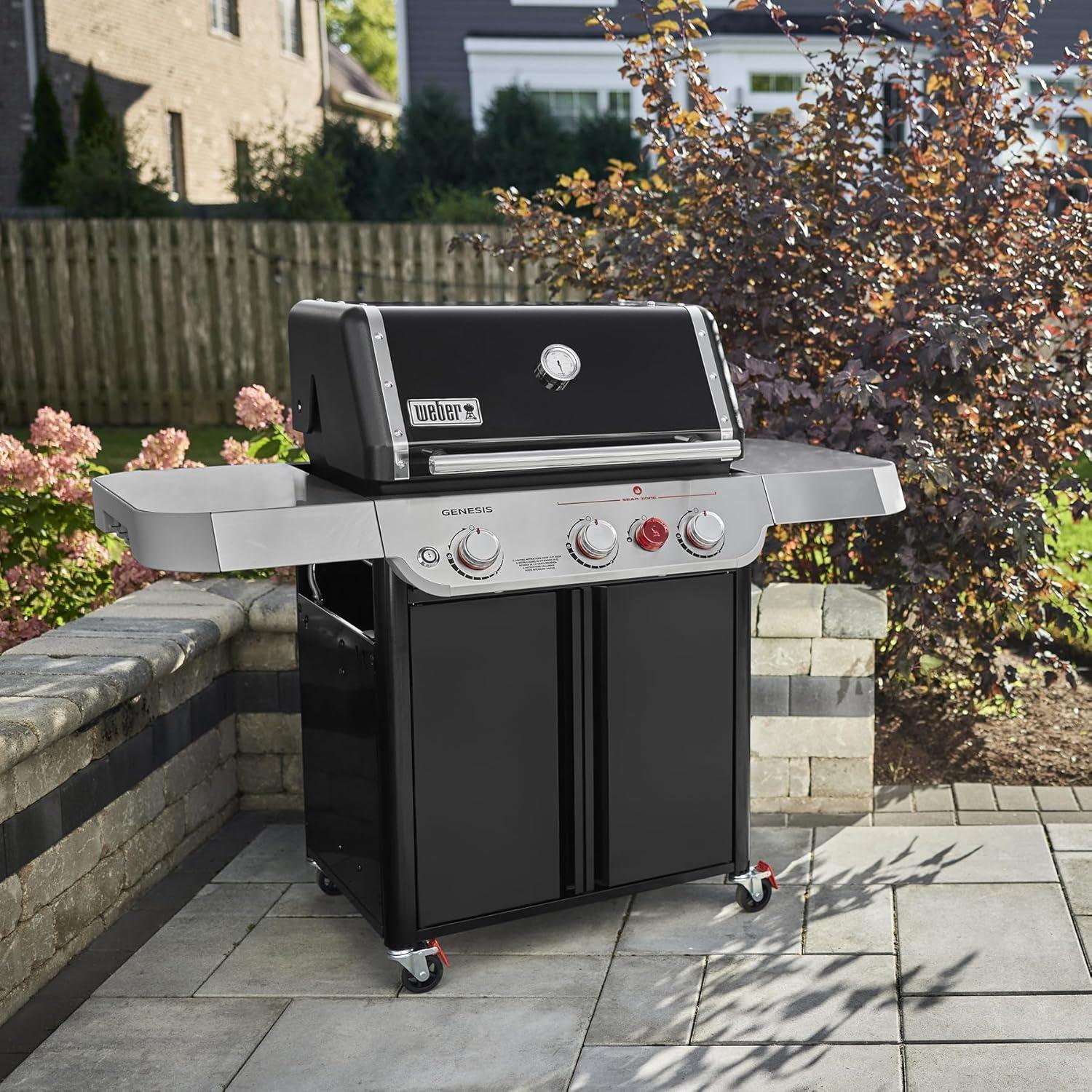 Weber Genesis E-325 3-Burner Silver Propane Gas Grill with Side Tables and Thermometer