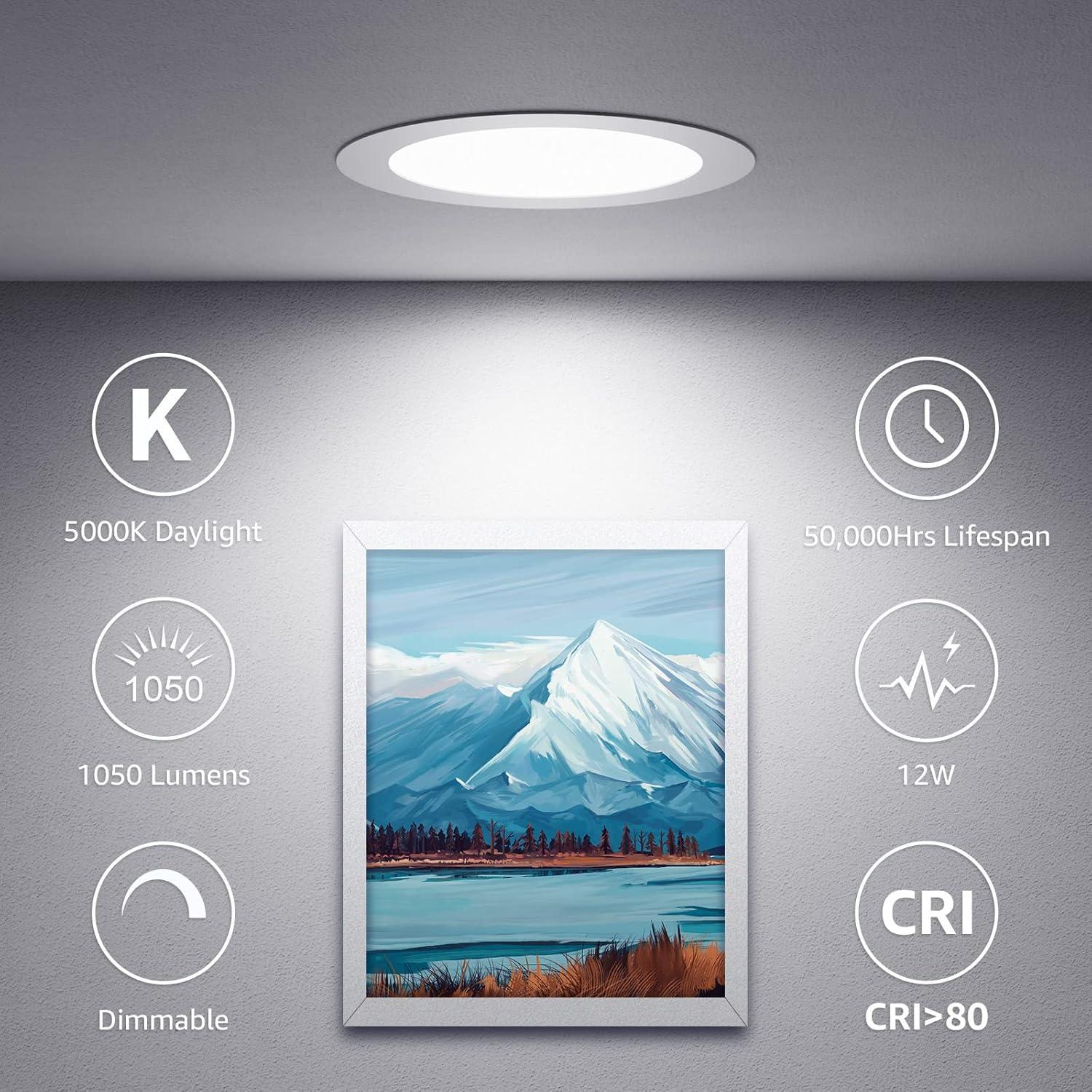 Lepro 6 Pack 6 Inch Canless LED Recessed Light,Dimmable Retrofit Ultra-Thin Ceiling Light with Junction Box,5000K Daylight Wafer Lights 12W 1050LM,50,000hrs Lifespan-ETL,FCC & Energy Star Certified