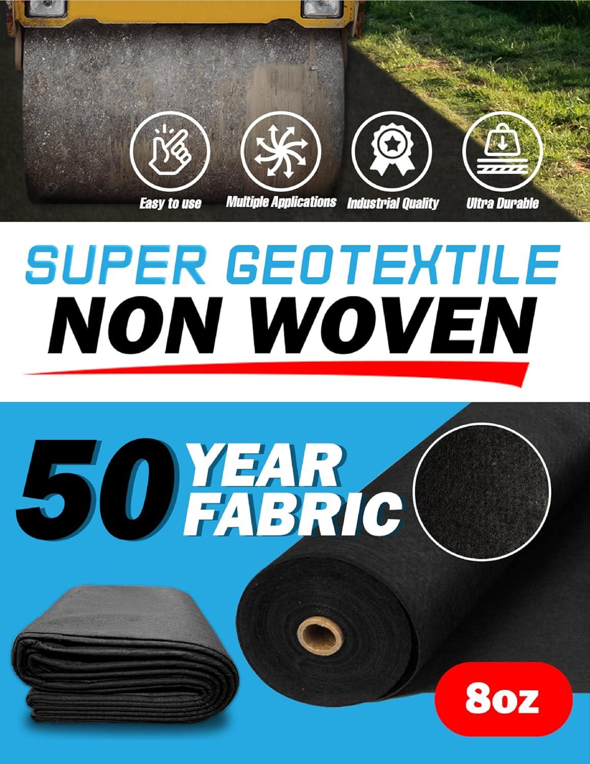 4, 6, 8 oz Non Woven Fabric for Landscaping, French Drains, Underlayment, Erosion Control, Construction Projects - 4 oz (8x50) Ships Folded