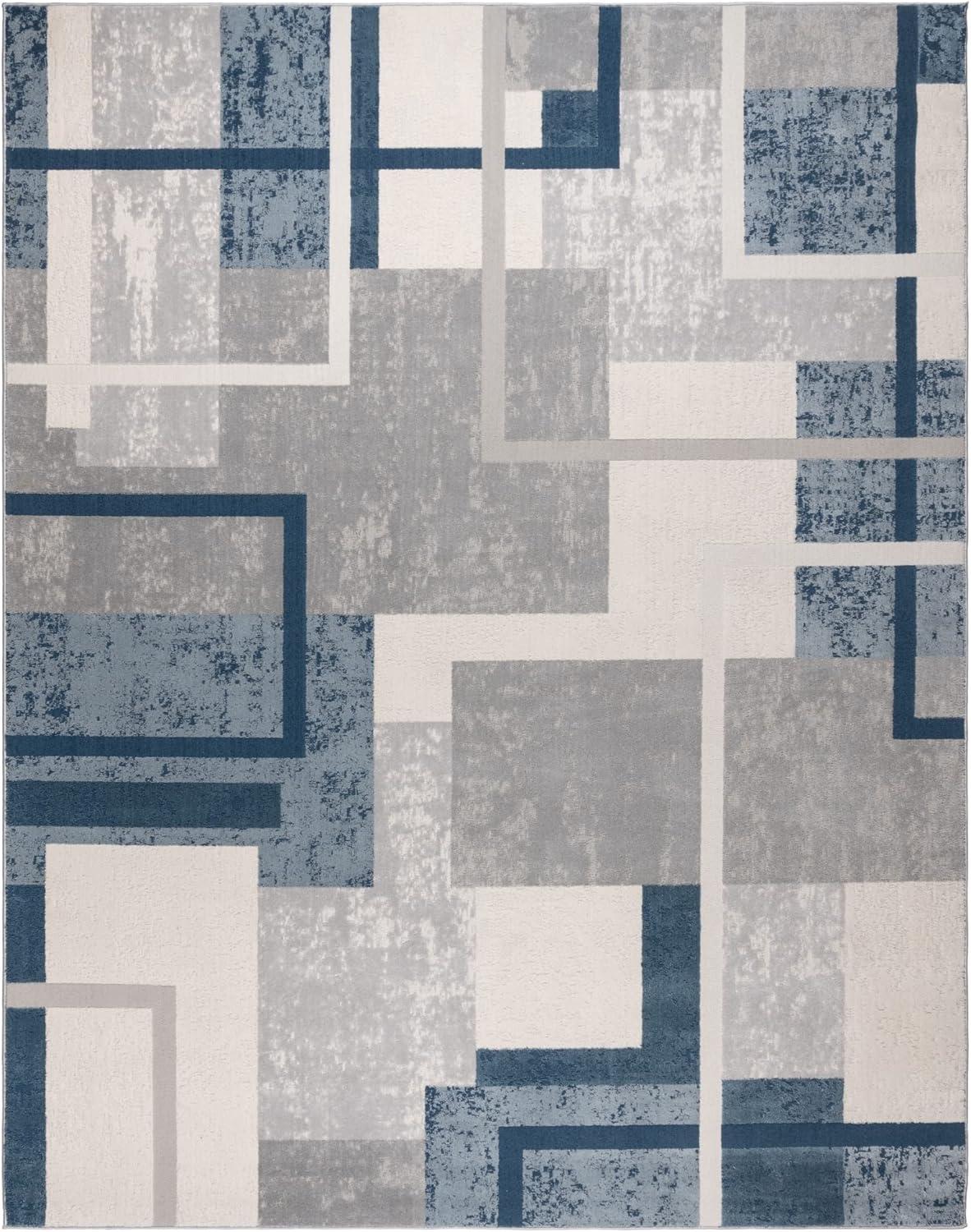 Gertmenian Ethan Abstract Geo Polyester/Polypropylene Modern Blue High-Low Area Rug