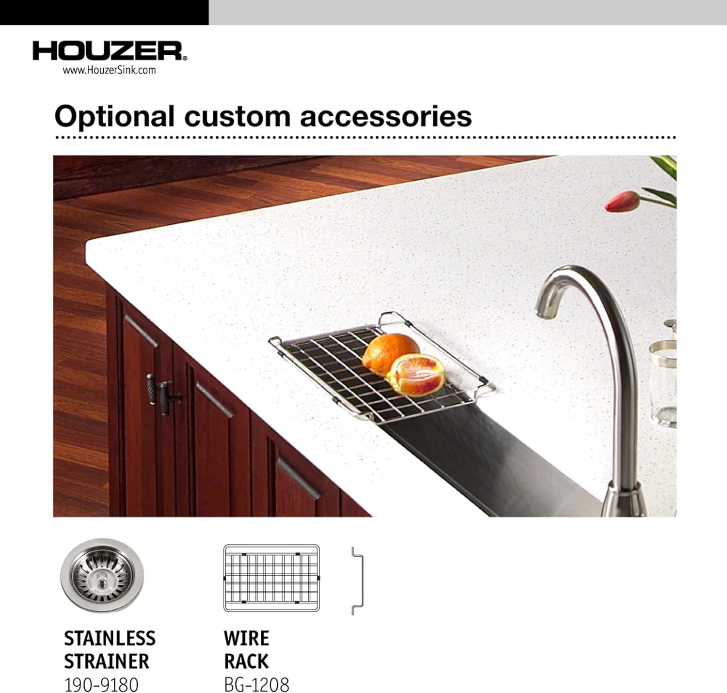 Houzer Contempo Trough 23 in Stainless Steel Undermount Single Bowl Bar Sink with Strainer and Grid - CTB-2385
