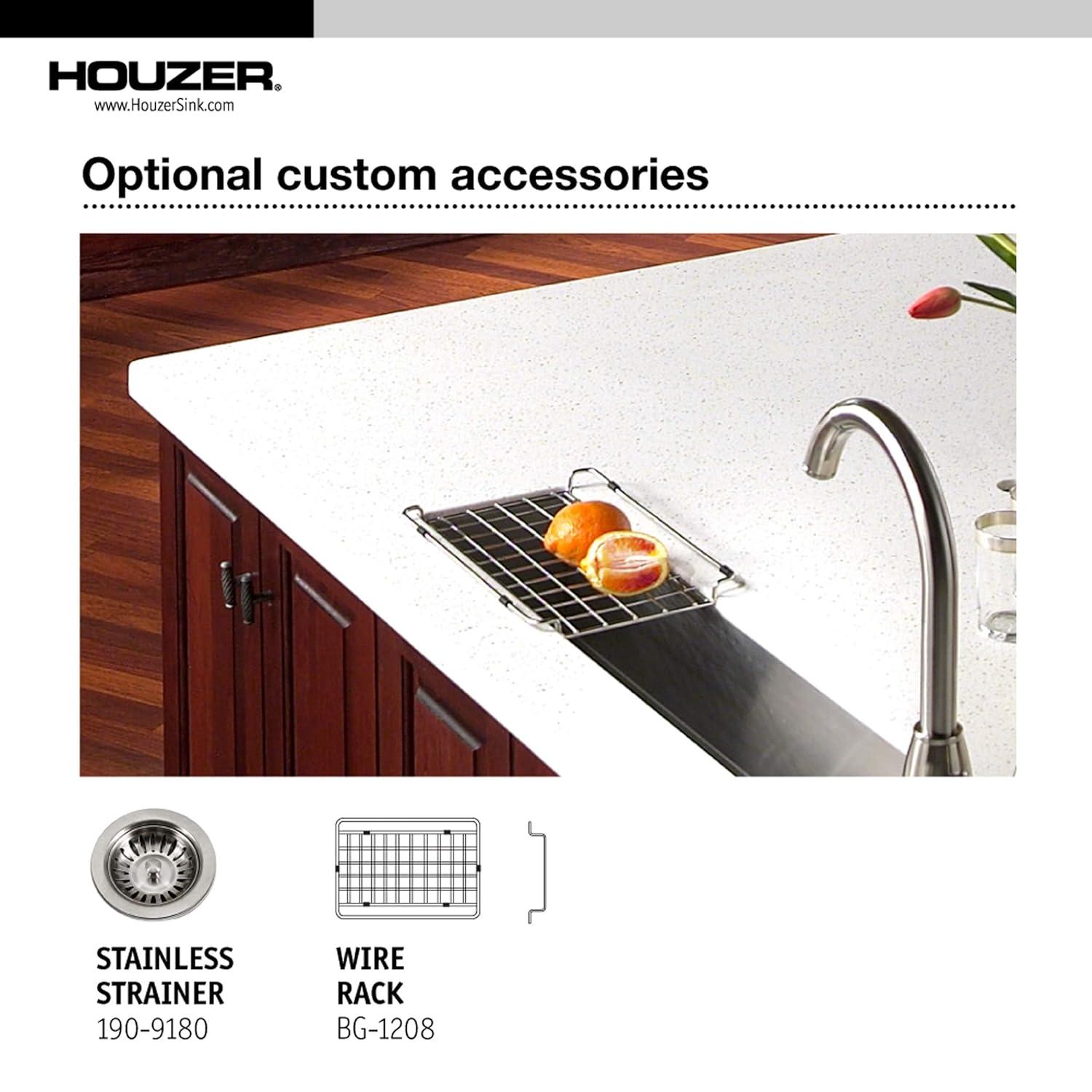 Houzer Contempo Trough 23 in Stainless Steel Undermount Single Bowl Bar Sink with Strainer and Grid - CTB-2385
