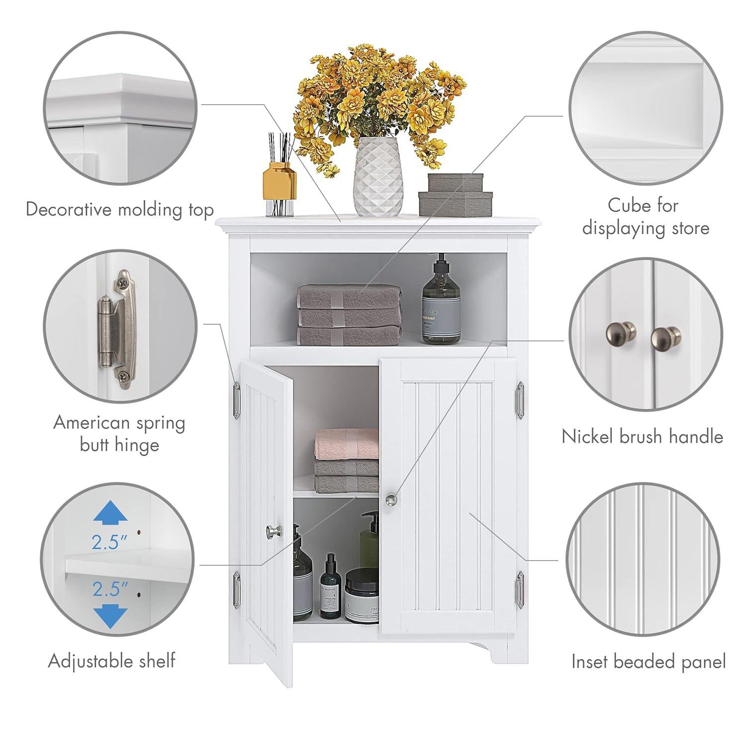 UTEX Bathroom Corner Storage Cabinet, Small Floor Corner Cabinet with Doors and Adjustable Shelves, Freestanding Narrow Cabinet Organizer for Bathroom, Kitchen, Living Room, White