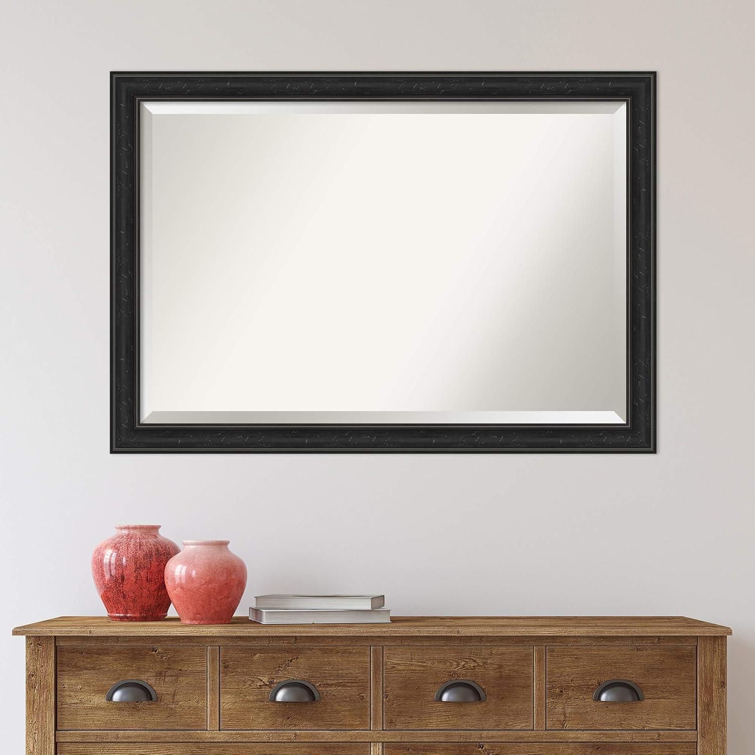 Amanti Art Beveled Bathroom Wall Mirror - Shipwreck Black Narrow Frame Outer Size: 40 x 28 in