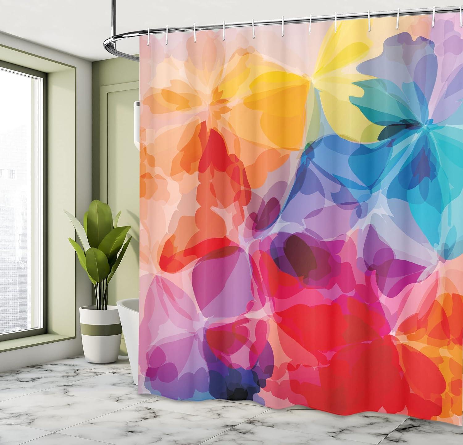 Vibrant Multicolor Abstract Floral Fabric Shower Curtain 69"W x 75"L