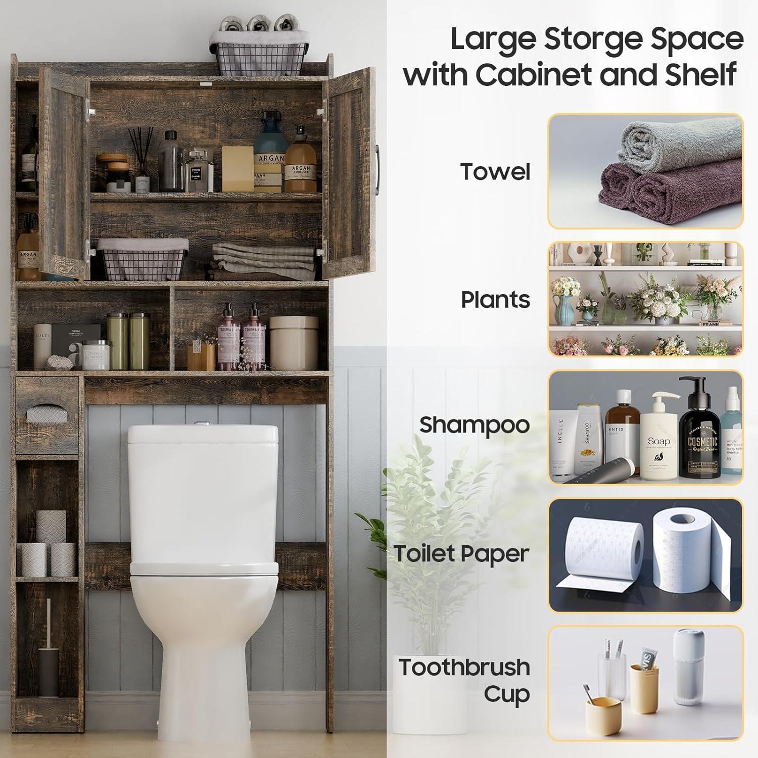 Dark Gray Farmhouse Over-The-Toilet Storage Cabinet with Barn Doors