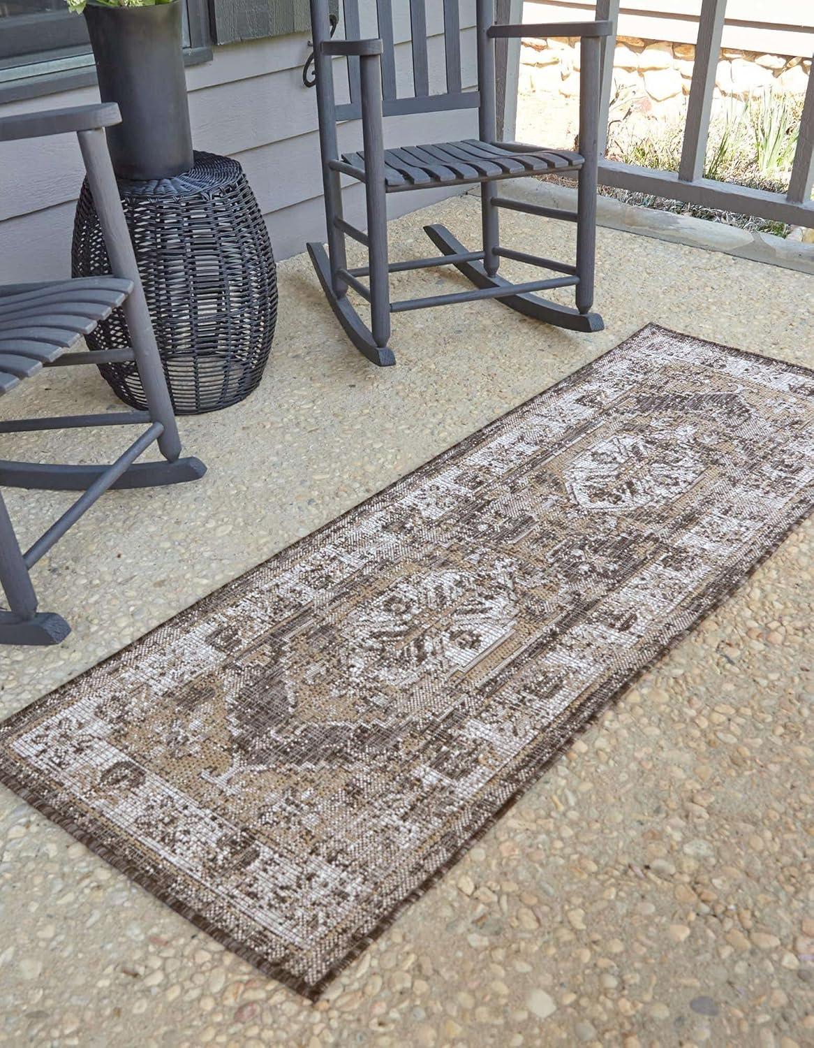 Unique Loom 2' 0 x 6' 0 Runner Indoor/Outdoor Traditional Charcoal Runner Rug