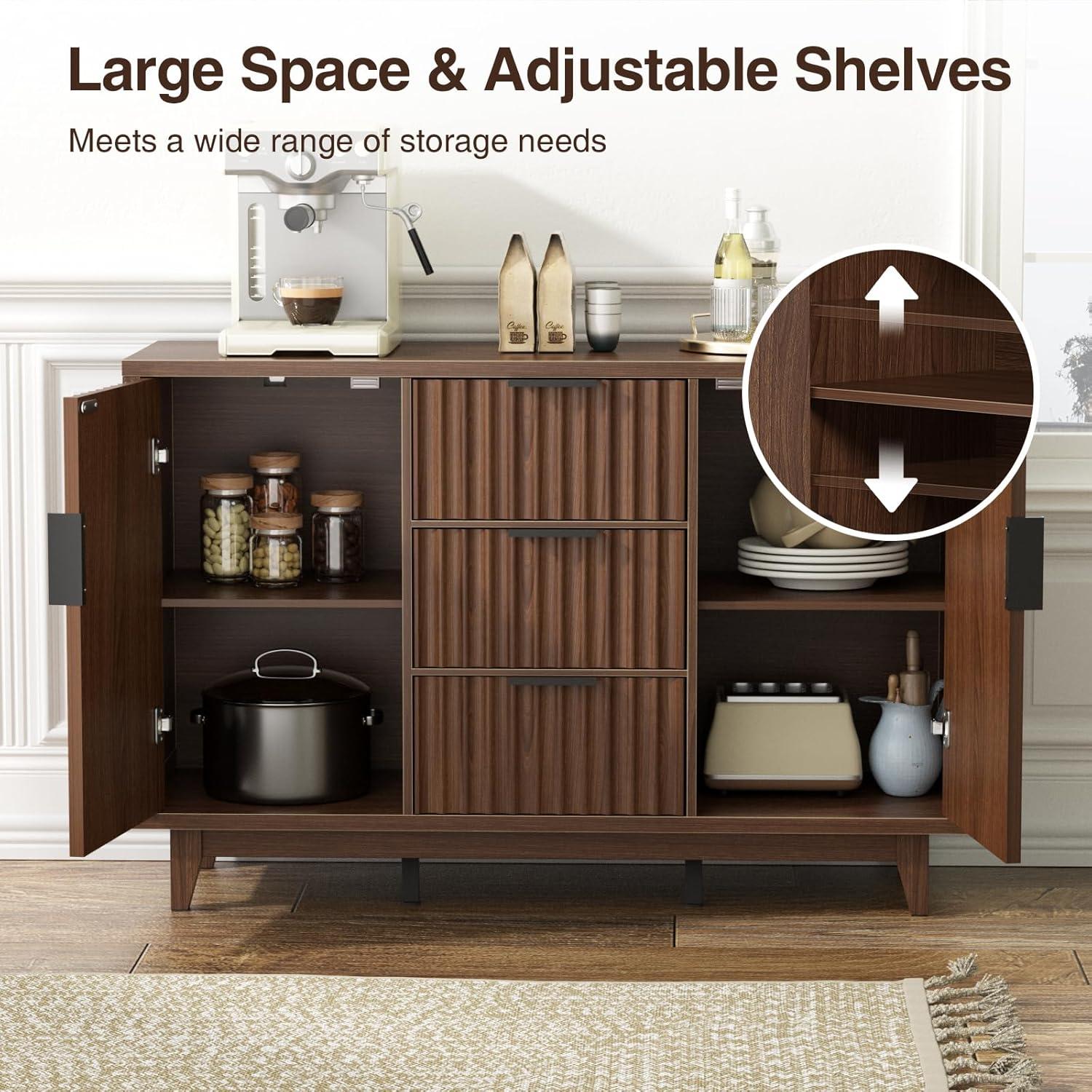 Seyla 31.5'' Sideboard with Solid Wood Legs & 2 Adjustable Shelves, Double Curved Fluted Door