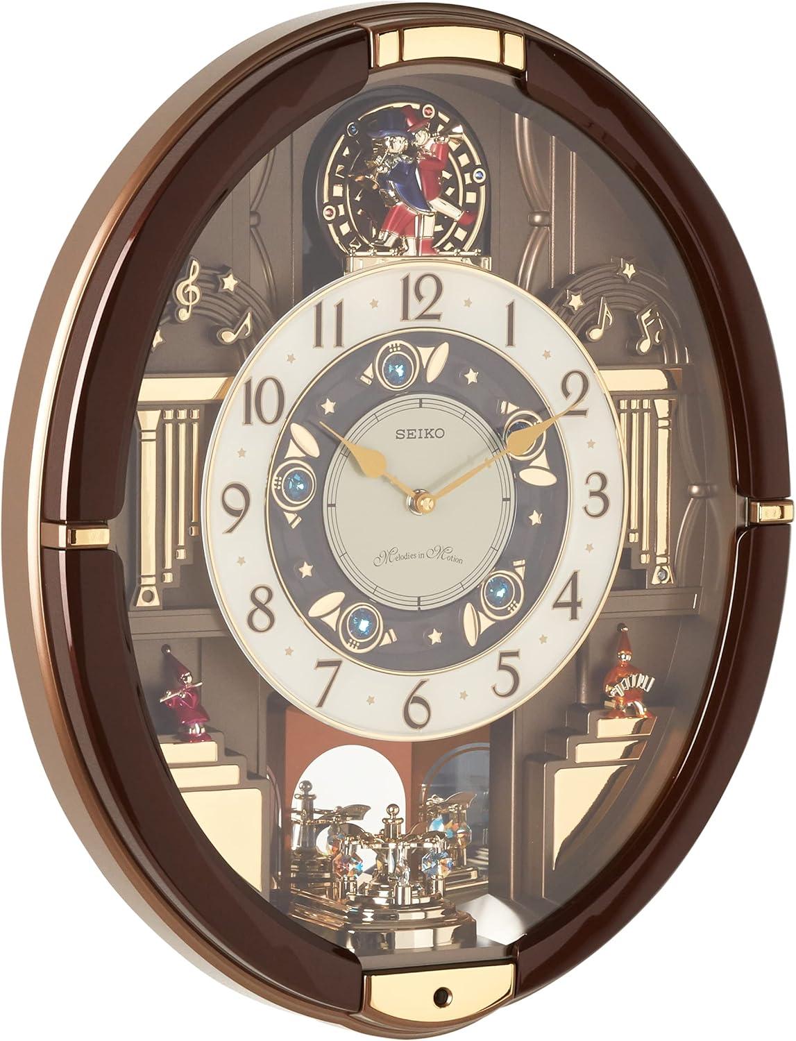 Seiko Summer Symphony Brown Glass Wall Clock with Swarovski Crystals