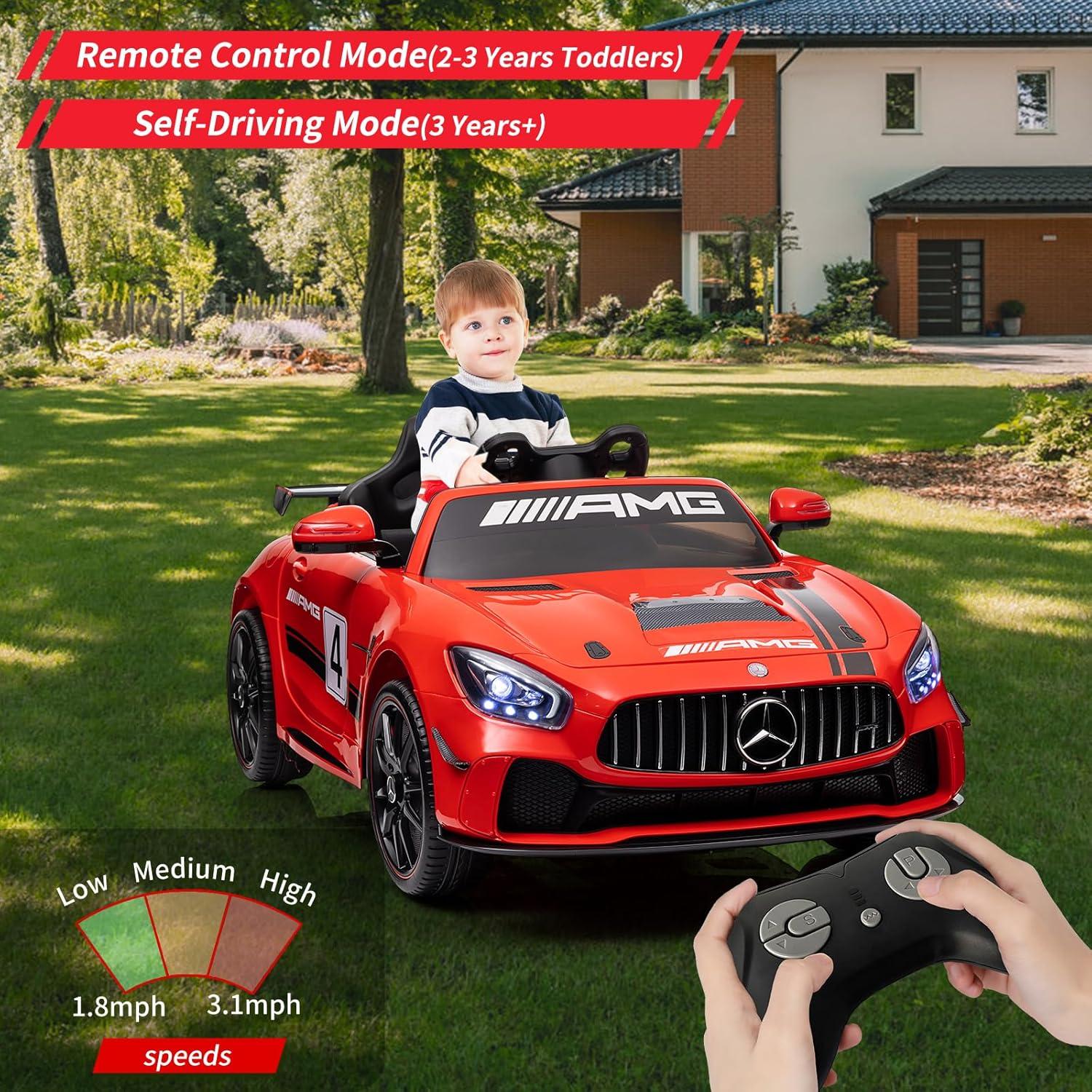 Black 12V Mercedes-Benz AMG Kids Ride-On Car with Remote
