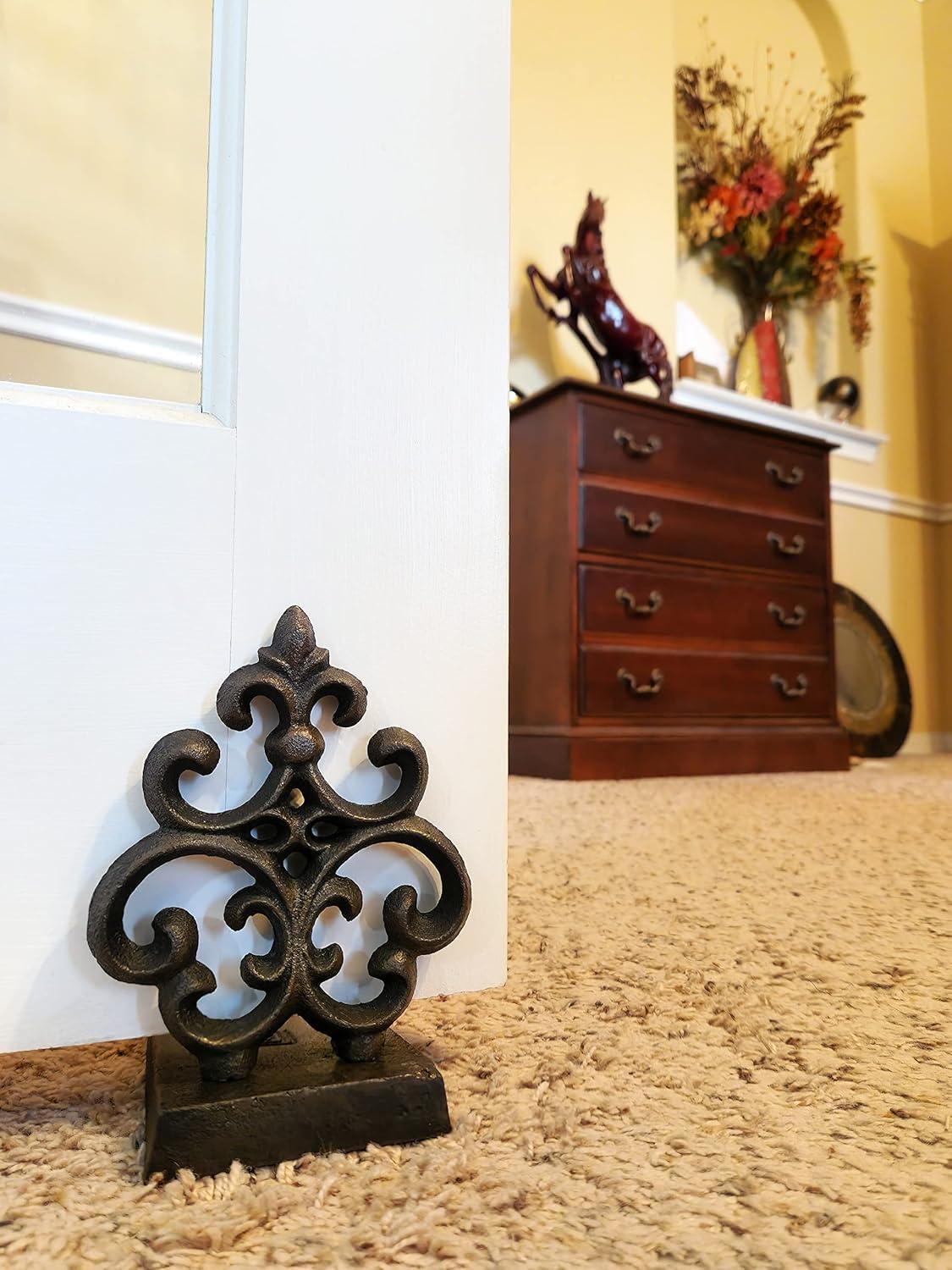 Lulu Decor, Cast Iron Fleur De Lis Door Stop, Door Stopper (LB15BK1)