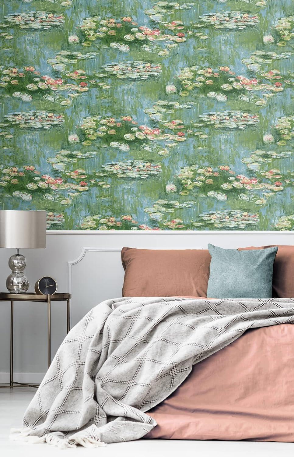 NextWall  Lily Pond Peel and Stick Wallpaper 20.5 in. W x 18 ft. L - Olive & Sky Blue