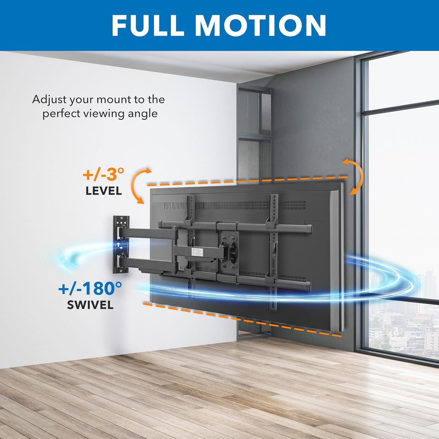 Mount-It! UL Certified Heavy Duty Full Motion TV Wall Mount For 37- 80 in. Flat Screen TVs, Wall Mount Bracket Max VESA 600x400, Holds up to 110 Lbs.