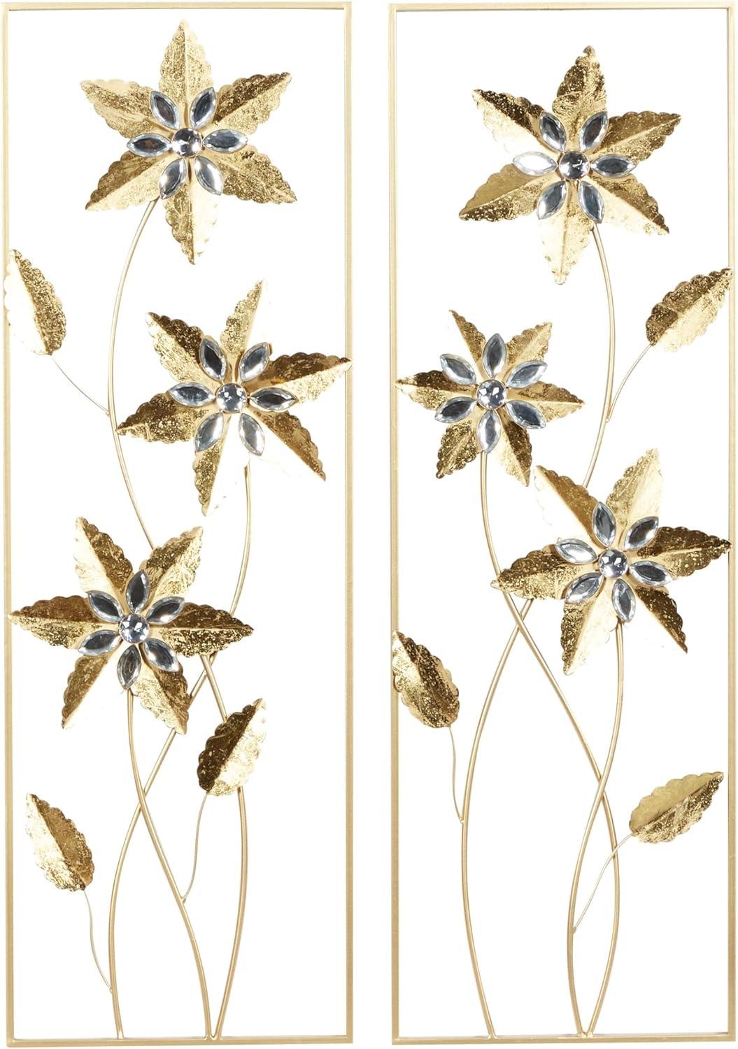 DecMode Gold Metal Floral Wall Decor with Gold Frame (2 Count)