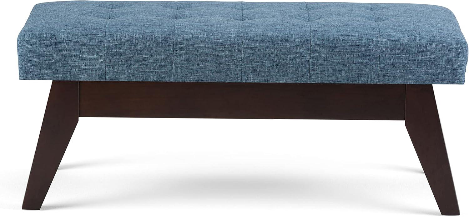 Draper 40 in. W Solidwood Tufted Ottoman Bench in Denim Blue Linen Look Fabric