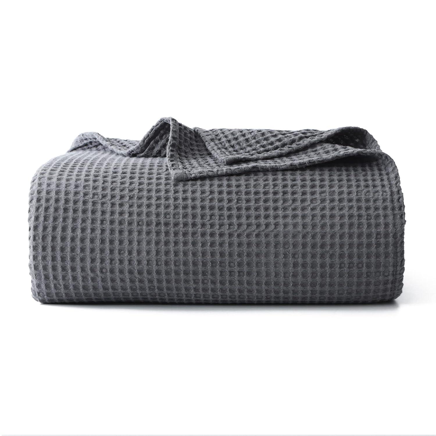 Shunjie.Home 100% Cotton Waffle Bed Blanket Queen Size, Throw Blanket for Couch All Seasons (White, 90x90)