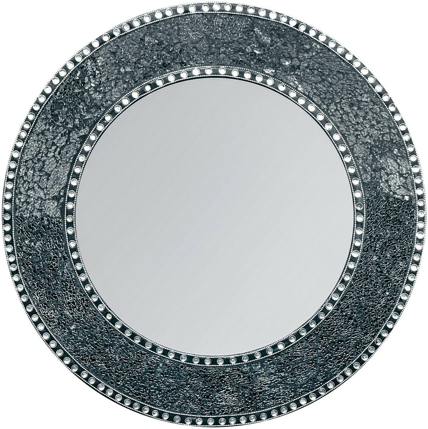 24-Inch Black Crackled Glass Mosaic Round Wall Mirror