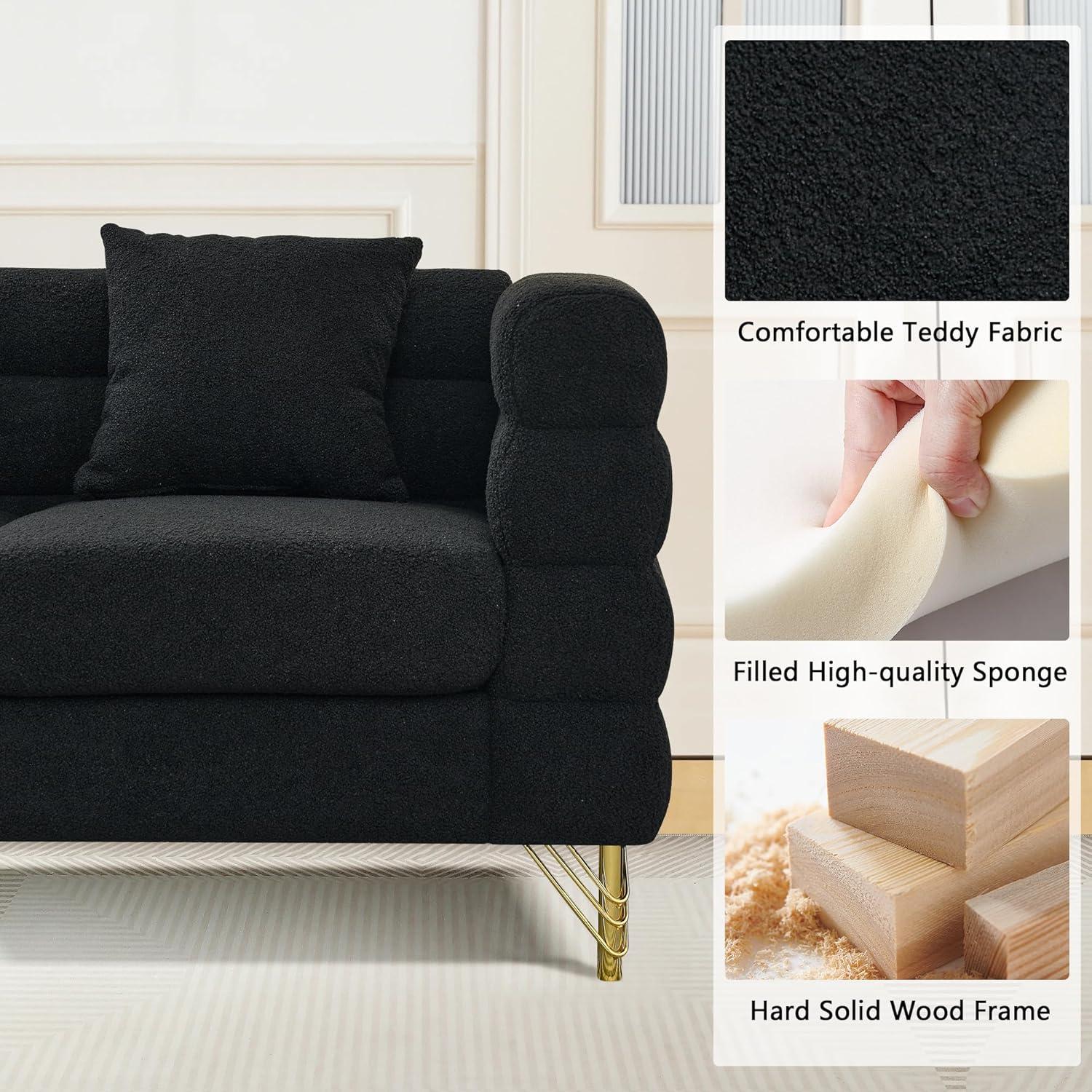 81.5" Oversized L-Shaped Sectional Sofa, Upholstered Teddy Fabric Corner Sofa with 3 Pillow, 5-Seater Corner Sofas with Padded Cushions, Indoor Modular Sofa for Living Room, Bedroom, Office, Green