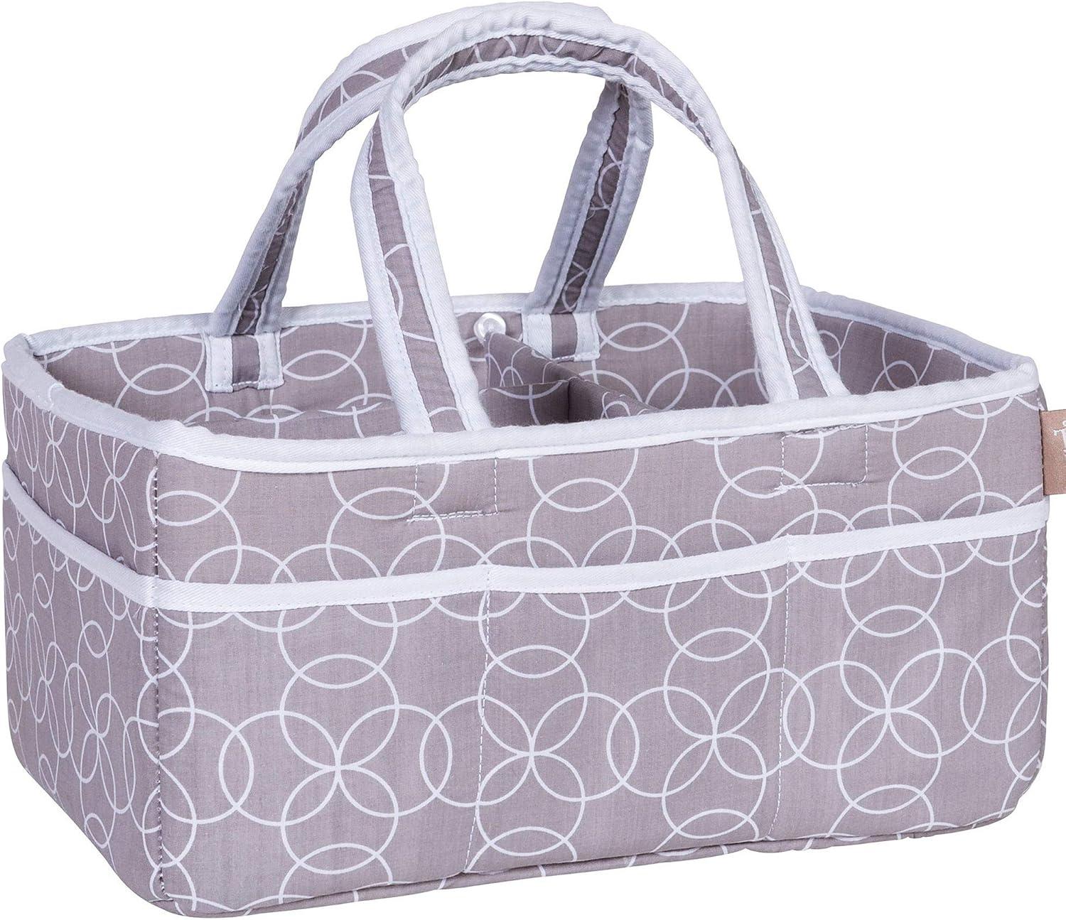 Gray and White Geometric Circle Diaper Caddy with Handles