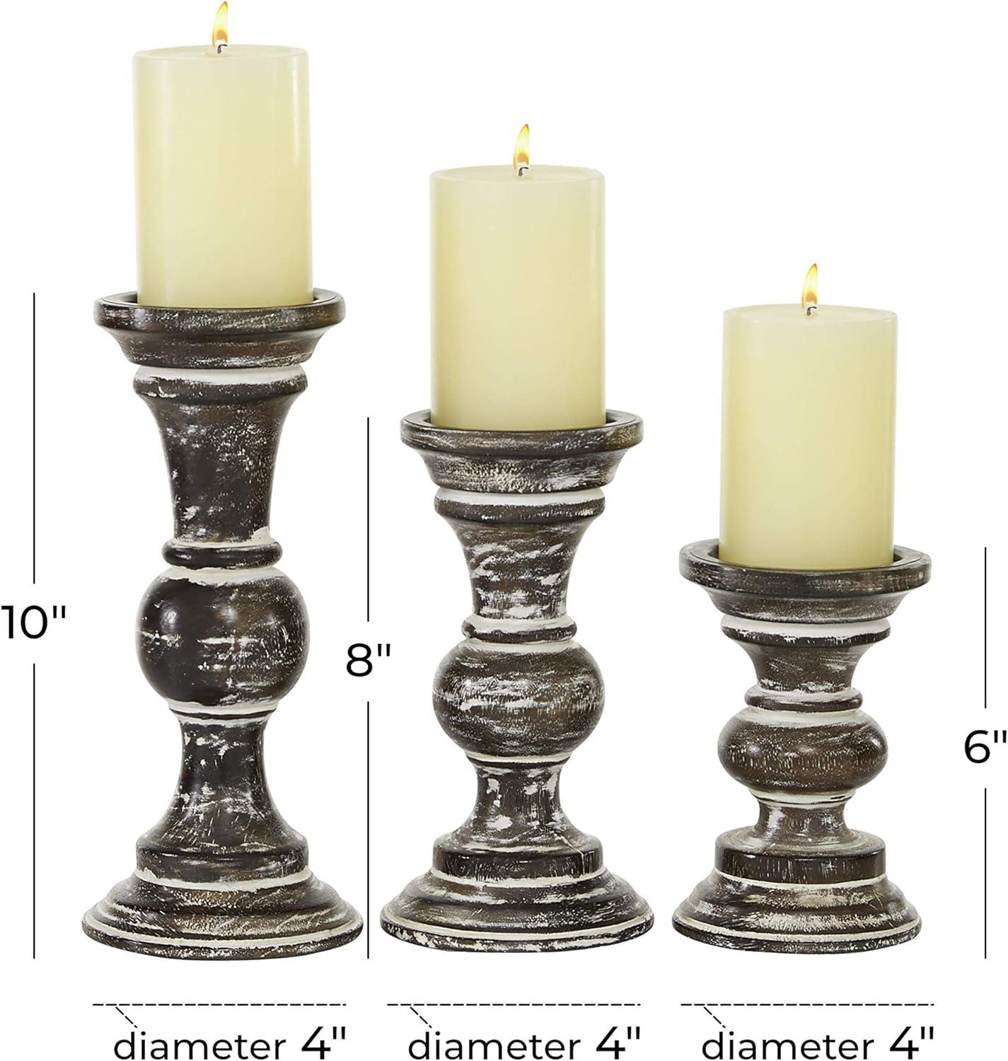 DecMode 3 Candle Dark Brown Wood Candle Holder, Set of 3