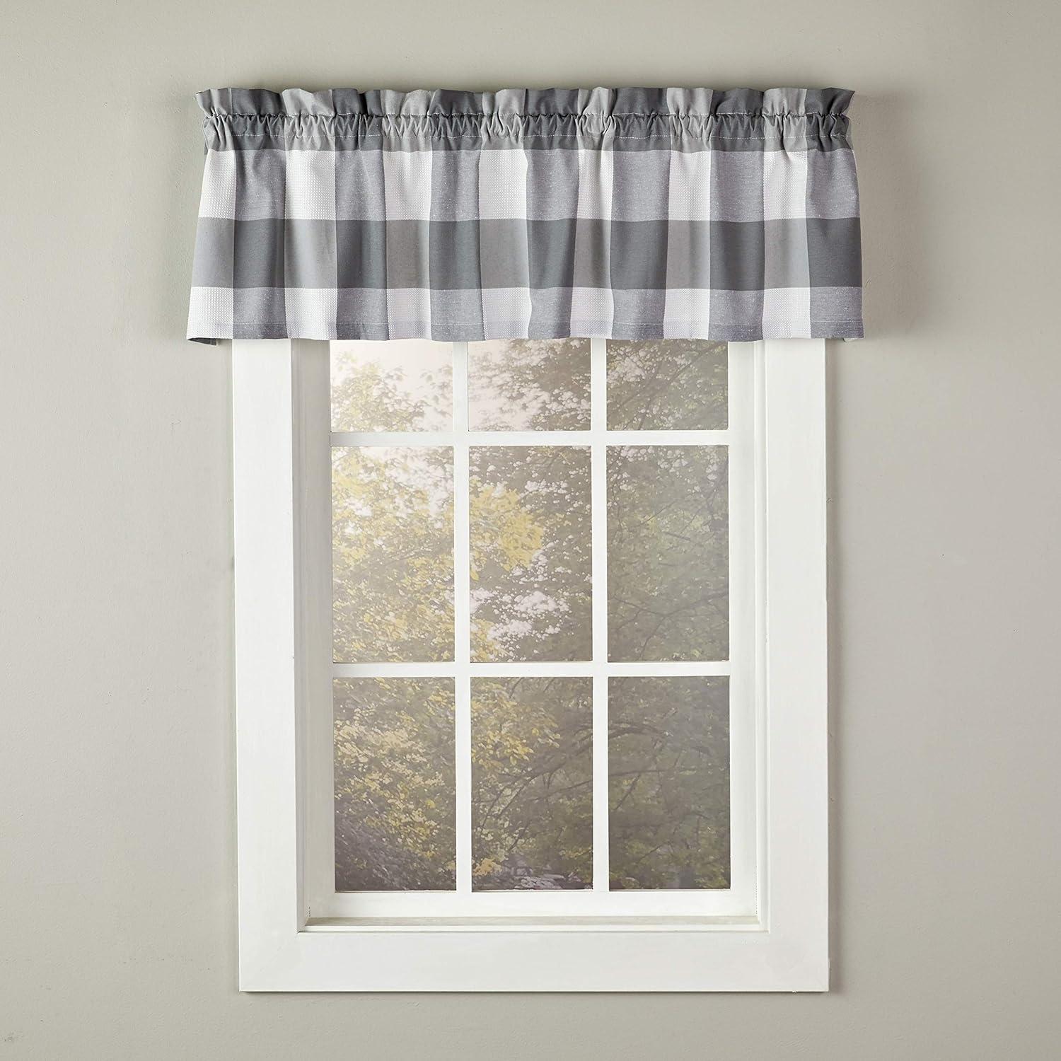 Gray and White Buffalo Check Rod Pocket Valance, 58x13