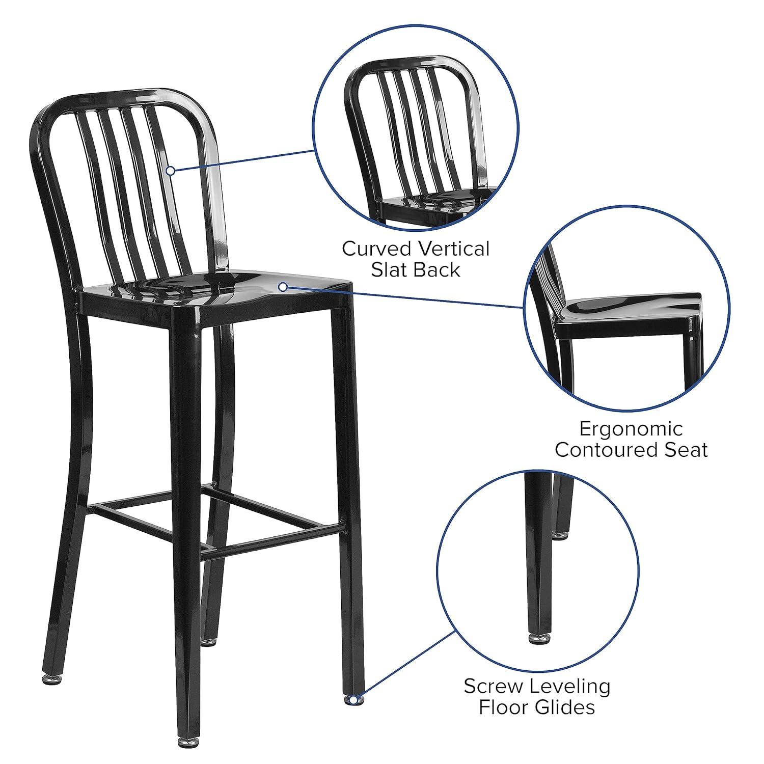 Flash Furniture Commercial Grade 30" High Black Metal Indoor-Outdoor Barstool with Vertical Slat Back