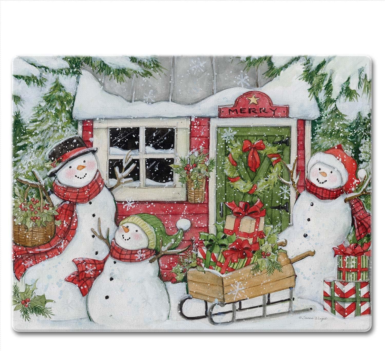 Snowman's Farmhouse Rectangular Tempered Glass Cutting Board