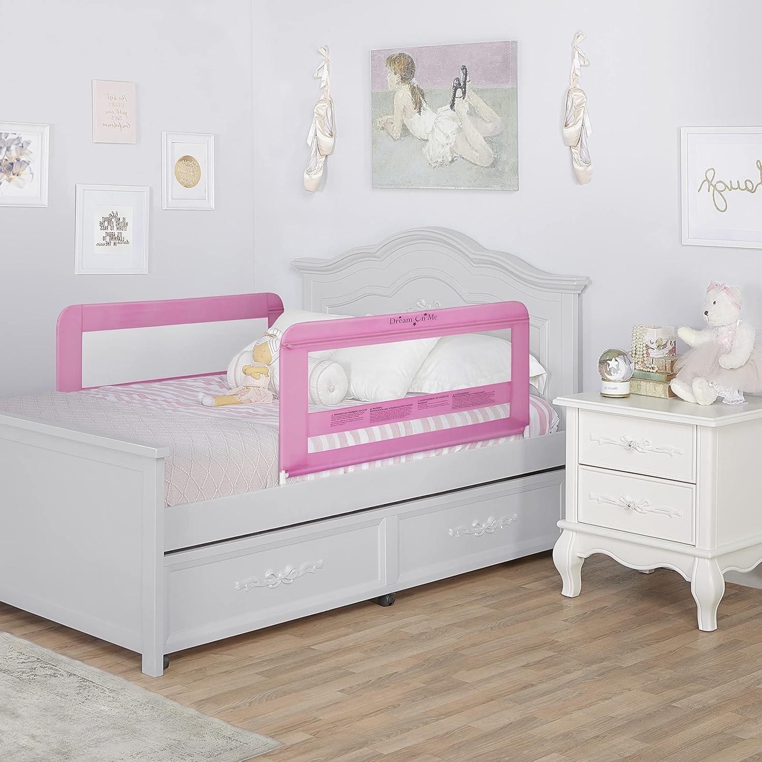 Dream On Me Lilibet Twin/Full/Queen Mesh Safety Bed Rails Set - Double Pack, Pink
