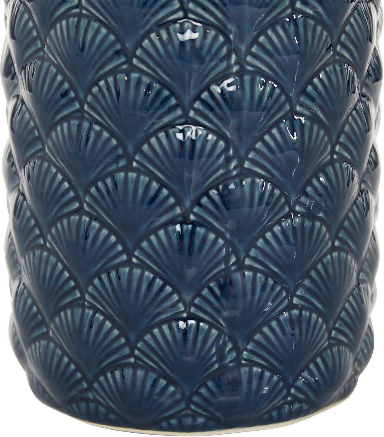 DecMode 13" Blue Ceramic Vase with Shell Designs