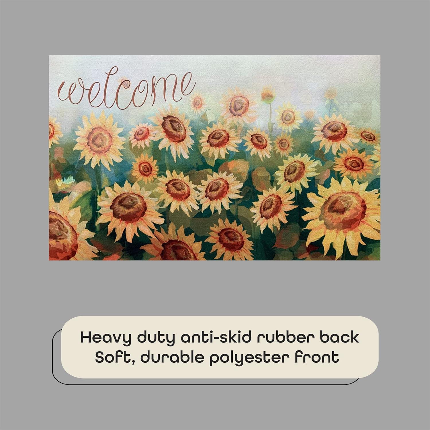 Achim Welcome Rubber Outdoor Doormat, Sunflower Field, 18" x 30"
