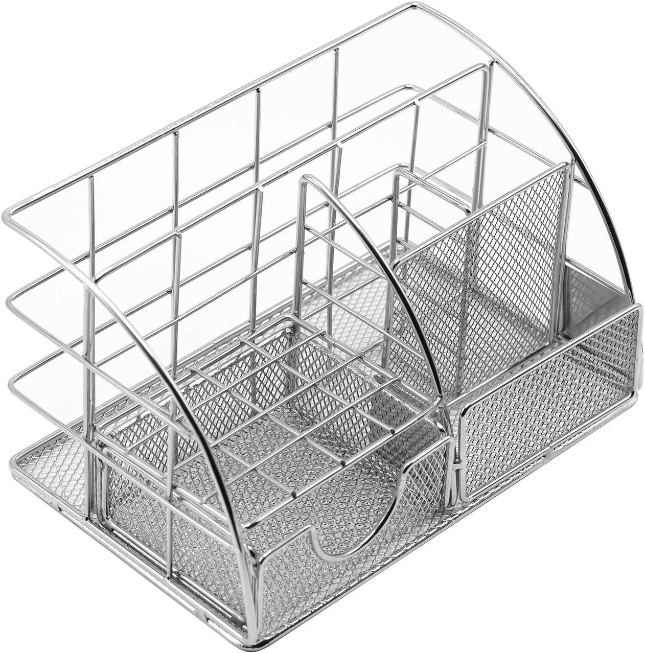 Silver Mesh Multifunction Desk Organizer with Drawer