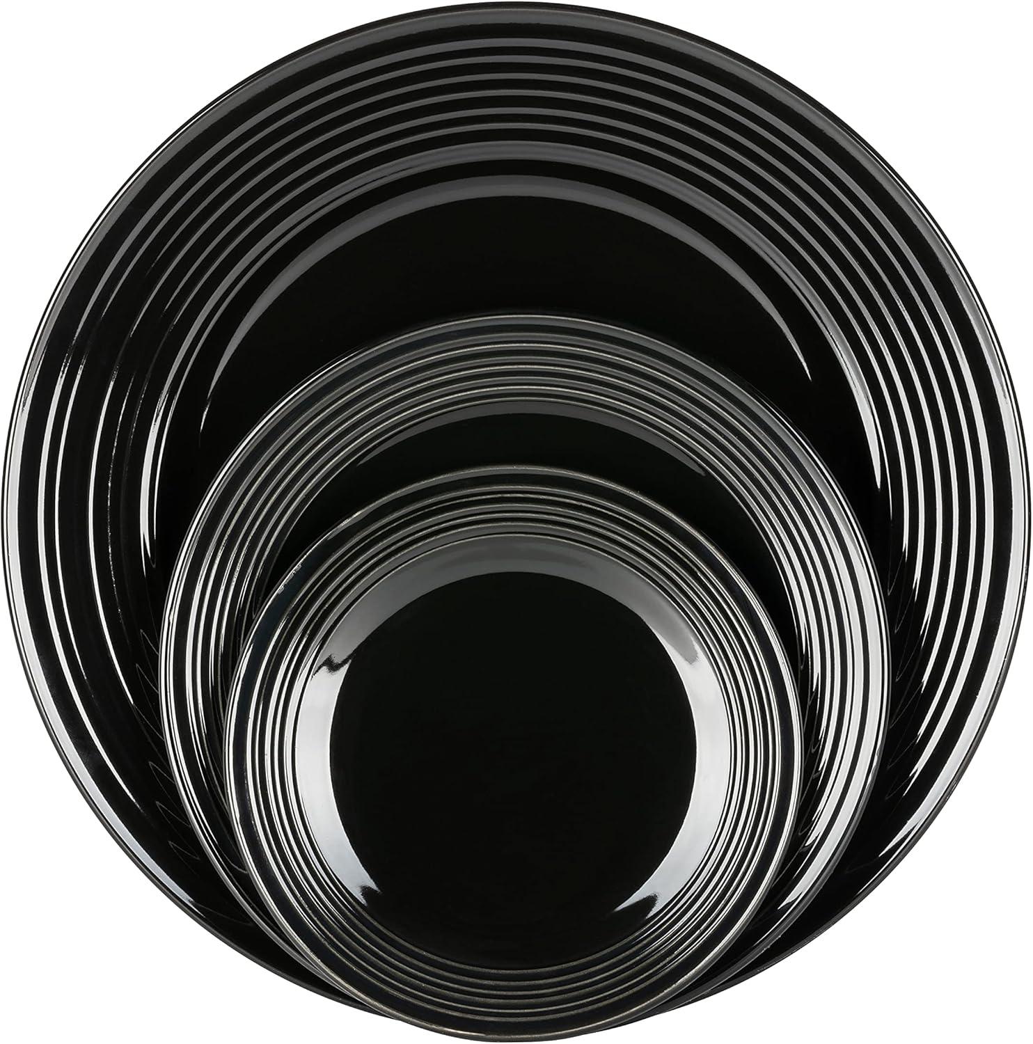 10 Strawberry Street Nova Black Round 62-Piece Stoneware Dinnerware Set, Service for 6