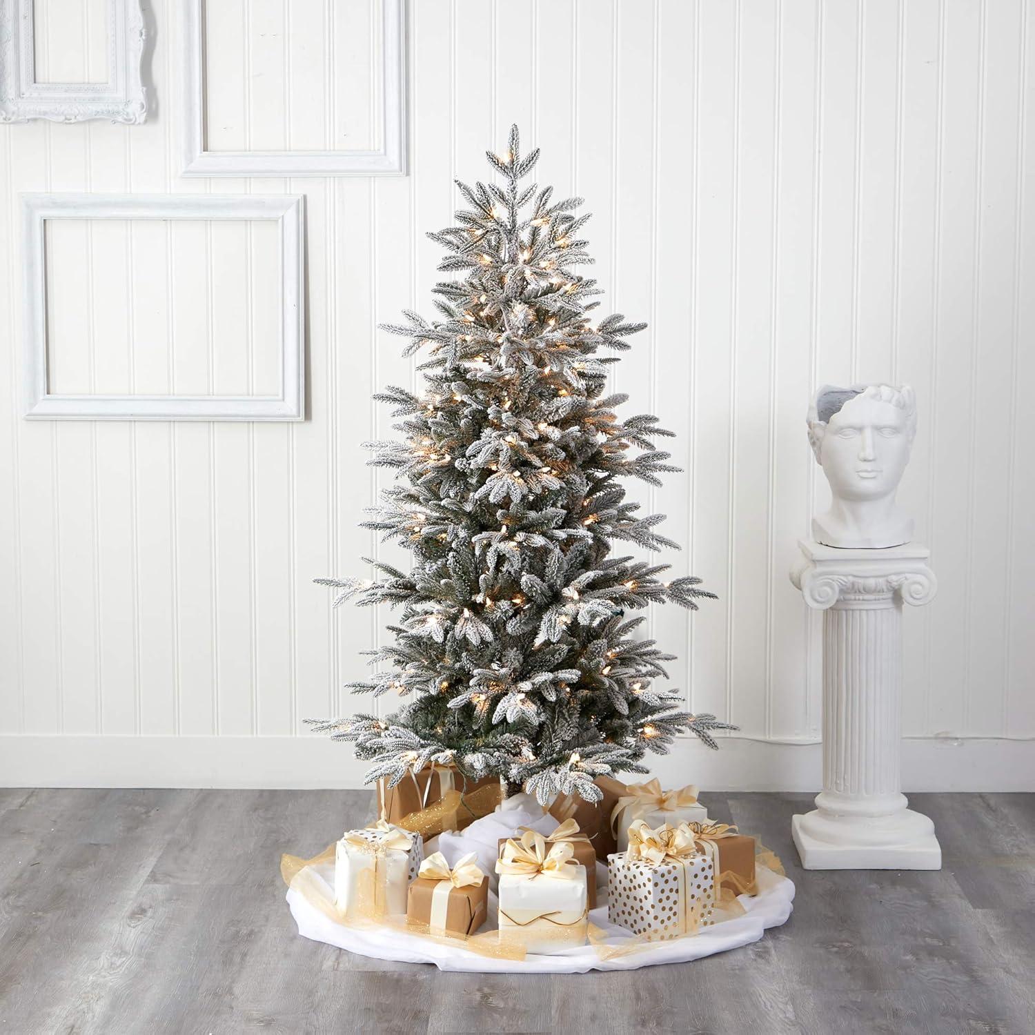 Nearly Natural 5.5’ Flocked Manchester Spruce Prelit LED Artificial Christmas Tree