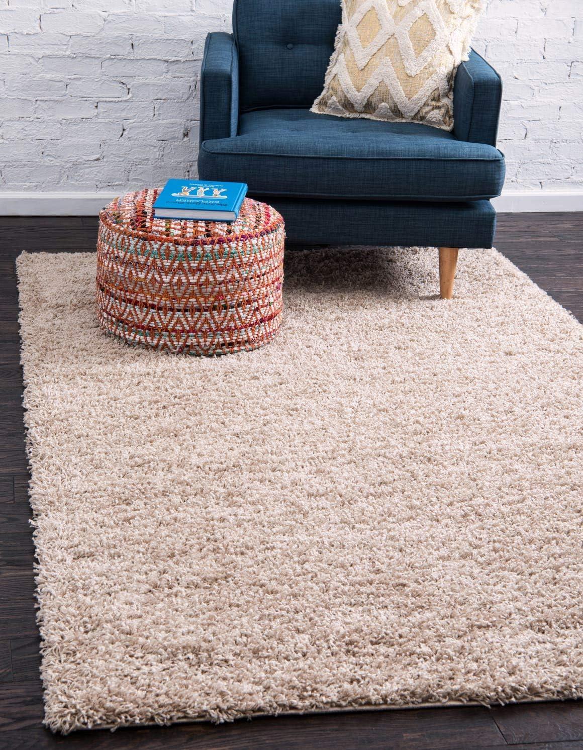 Taupe 6' x 9' Rectangular Shag Synthetic Area Rug