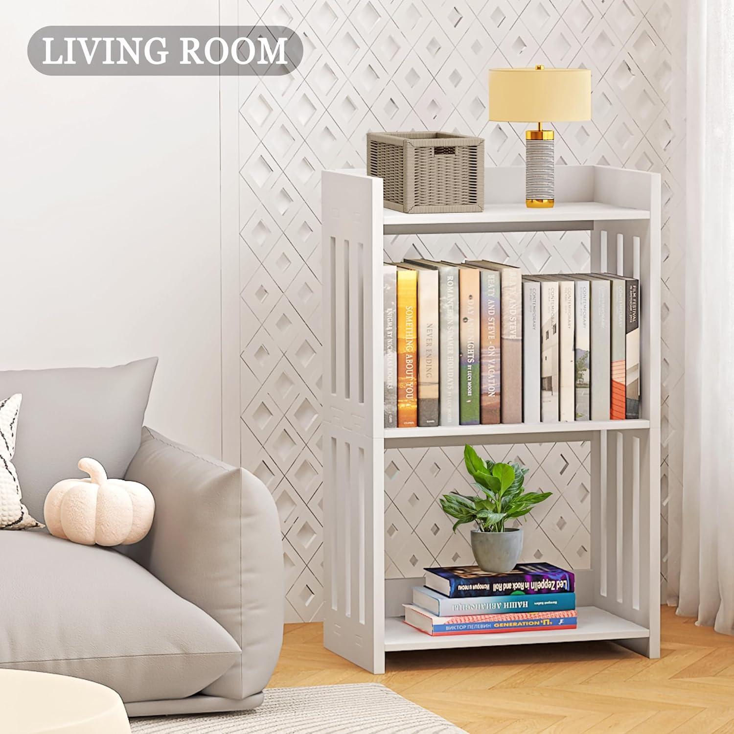 White 3-Tier PVC Kids' Bookshelf with Rectangular Design