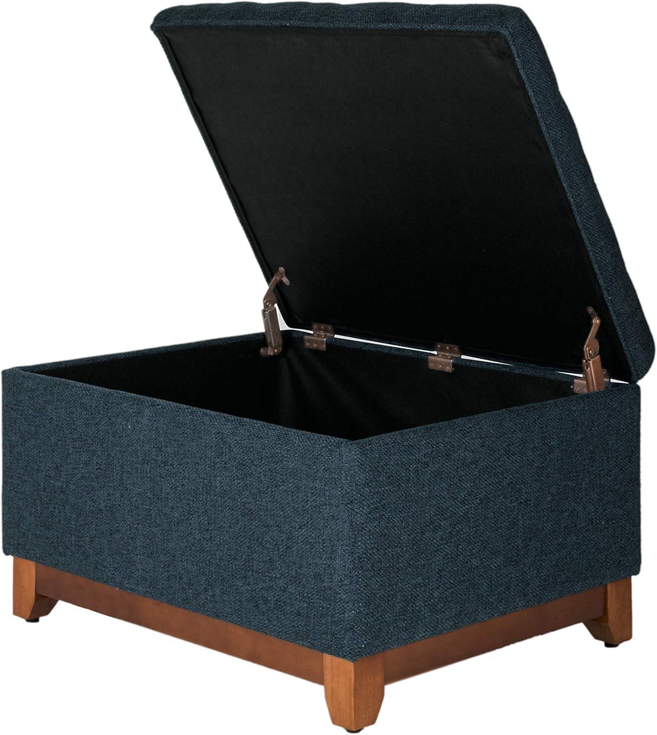 Cocktail Storage Bench Navy - HomePop: Upholstered, Tufted, Wood Base, Honey Oak Finish