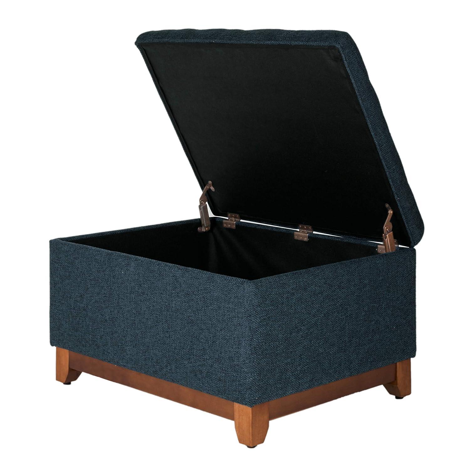 Cocktail Storage Bench Navy - HomePop: Upholstered, Tufted, Wood Base, Honey Oak Finish
