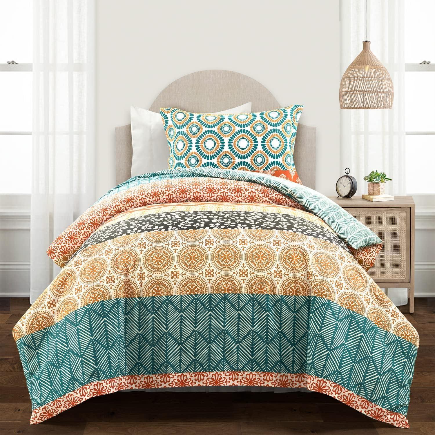 Lush Decor Bohemian Stripe Duvet Cover - Fuchsia/Orange - Full/Queen