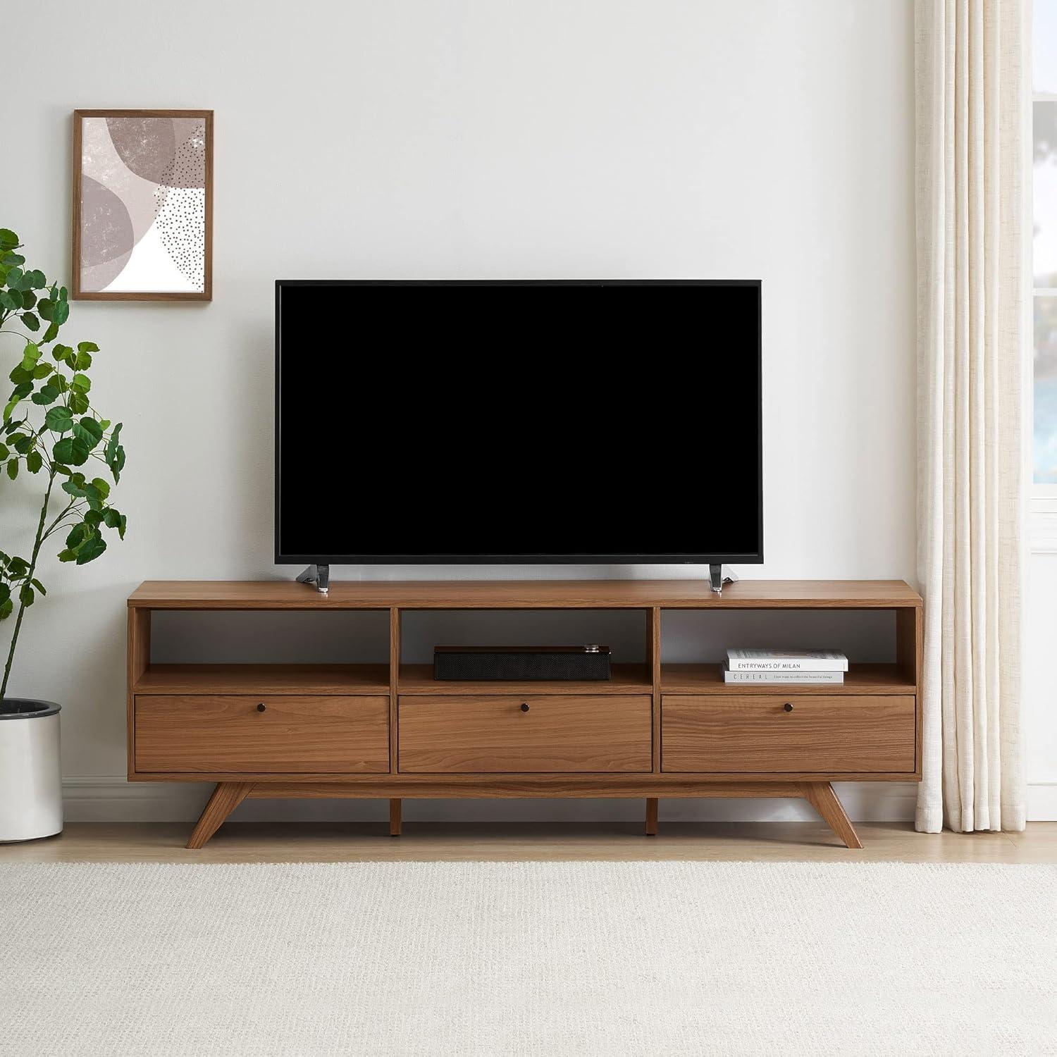 Walker Edison Mid-Century Modern Storage TV Stand for TVs up to 80”, Mocha